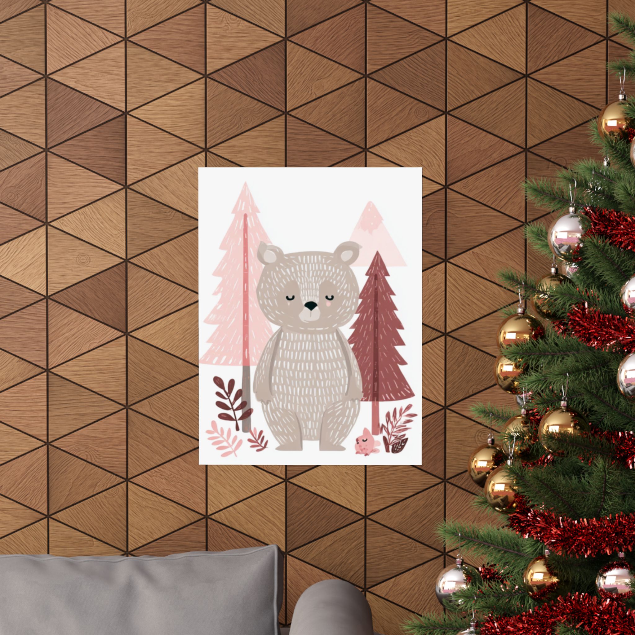 Woodland Bear Nursery Art Print | Pink Nordic Forest Animal | Matte Poster Print - Image 8