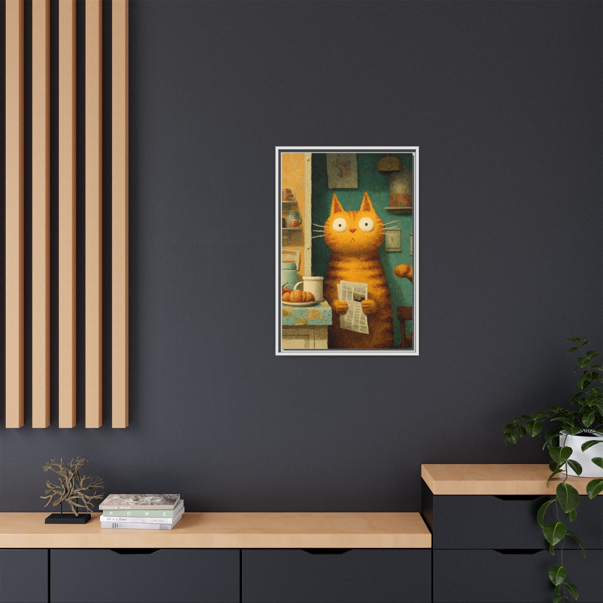 Whimsical Cat Art Print | Colorful Abstract Animals Kids | Framed Canvas Print - Image 16