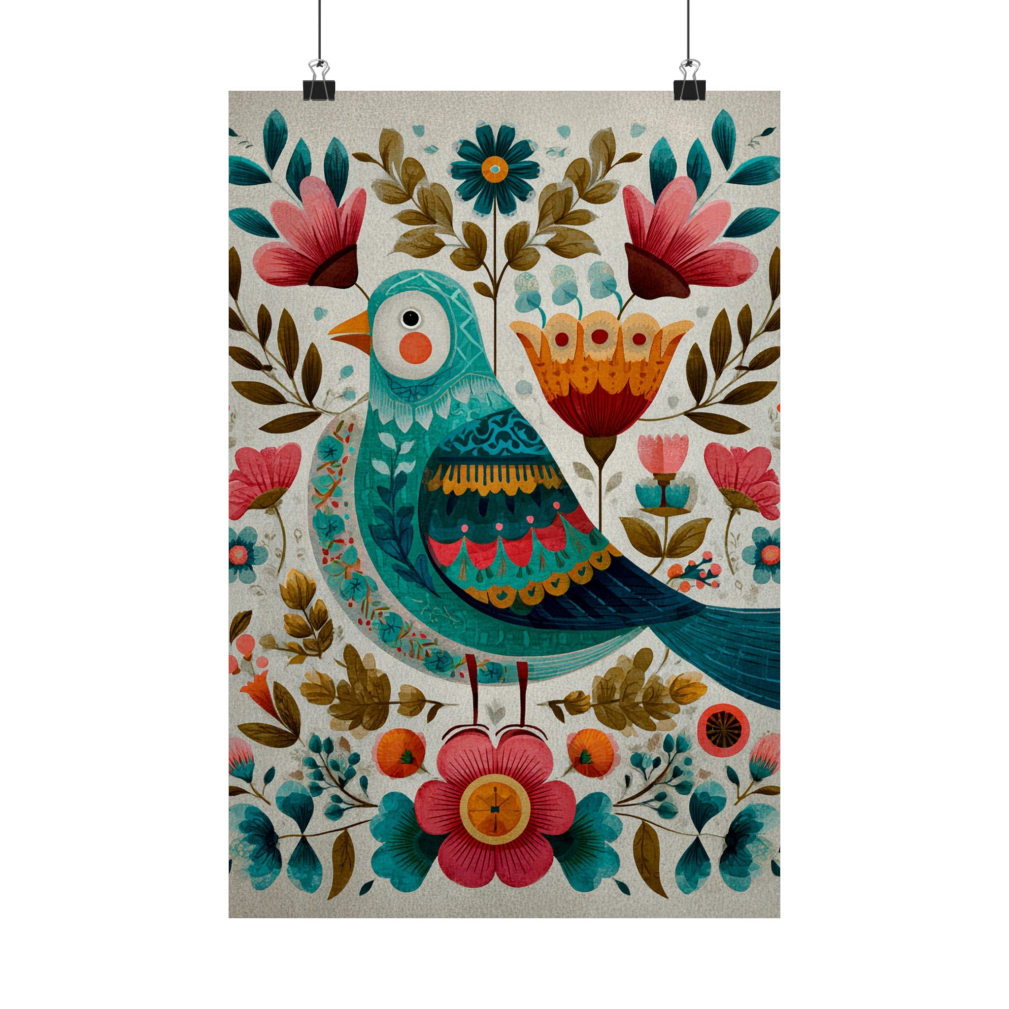 Folk Art Bird Print | Scandinavian Floral Illustration Boho | Matte Poster Print - Image 13