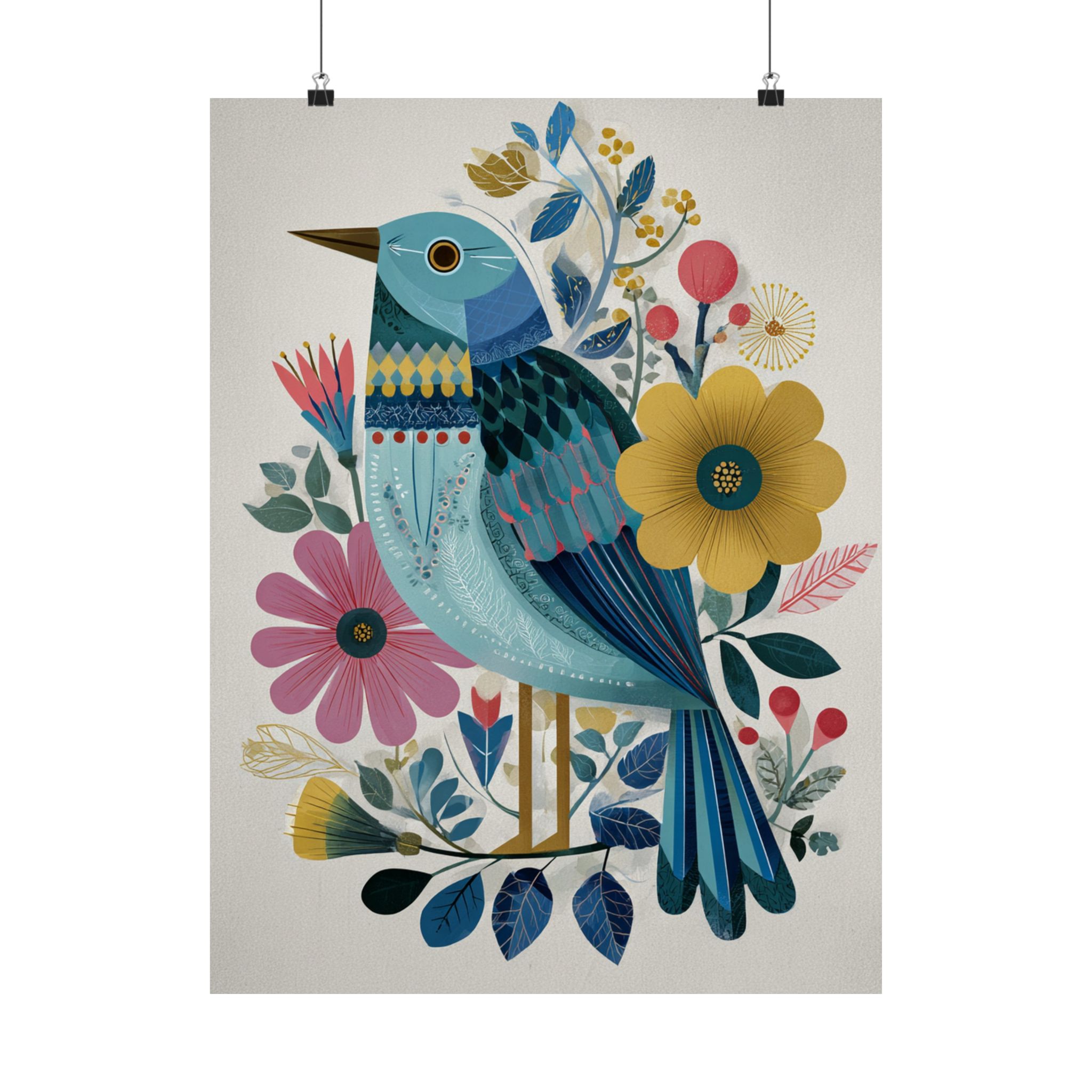 Folk Art Bird Print | Colorful Floral Nature Poster | Matte Poster Print - Image 5