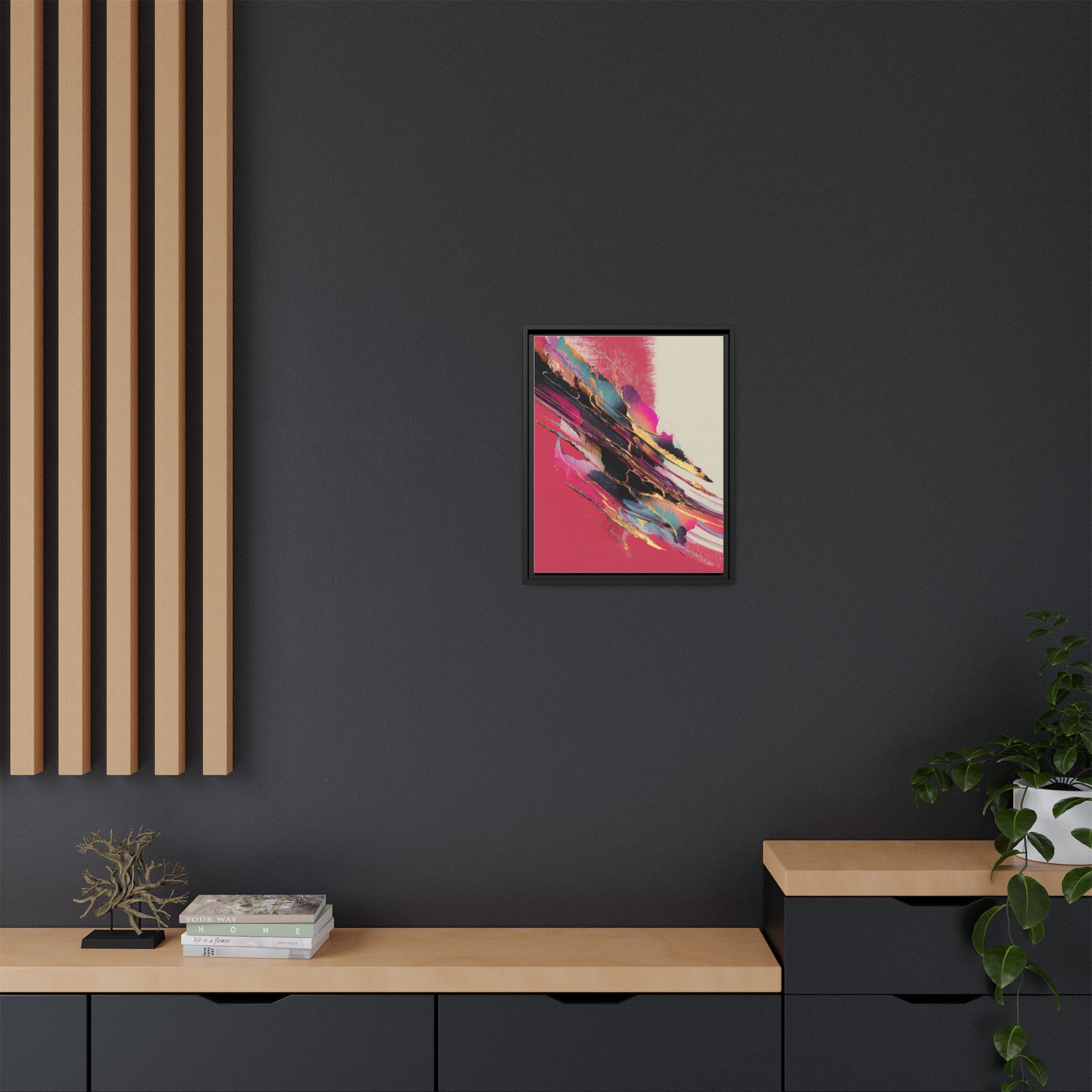 Abstract Art Print | Pink Coral Black Gold Modern Wall Art | Framed Canvas Print - Image 16