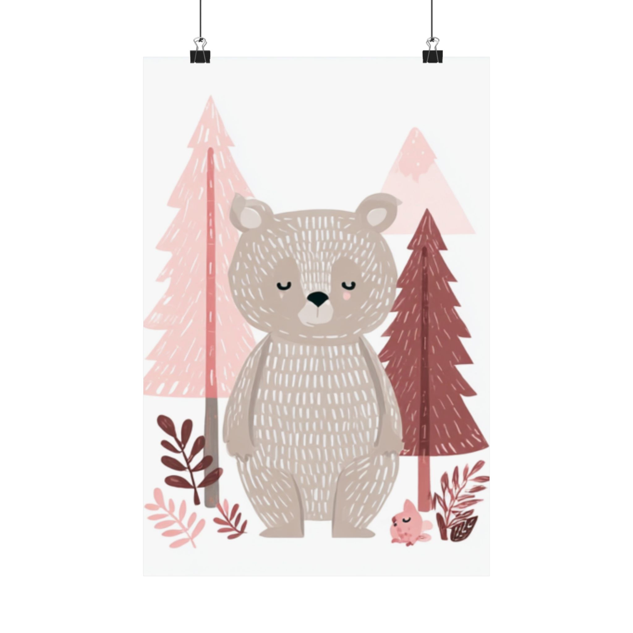 Woodland Bear Nursery Art Print | Pink Nordic Forest Animal | Matte Poster Print - Image 13