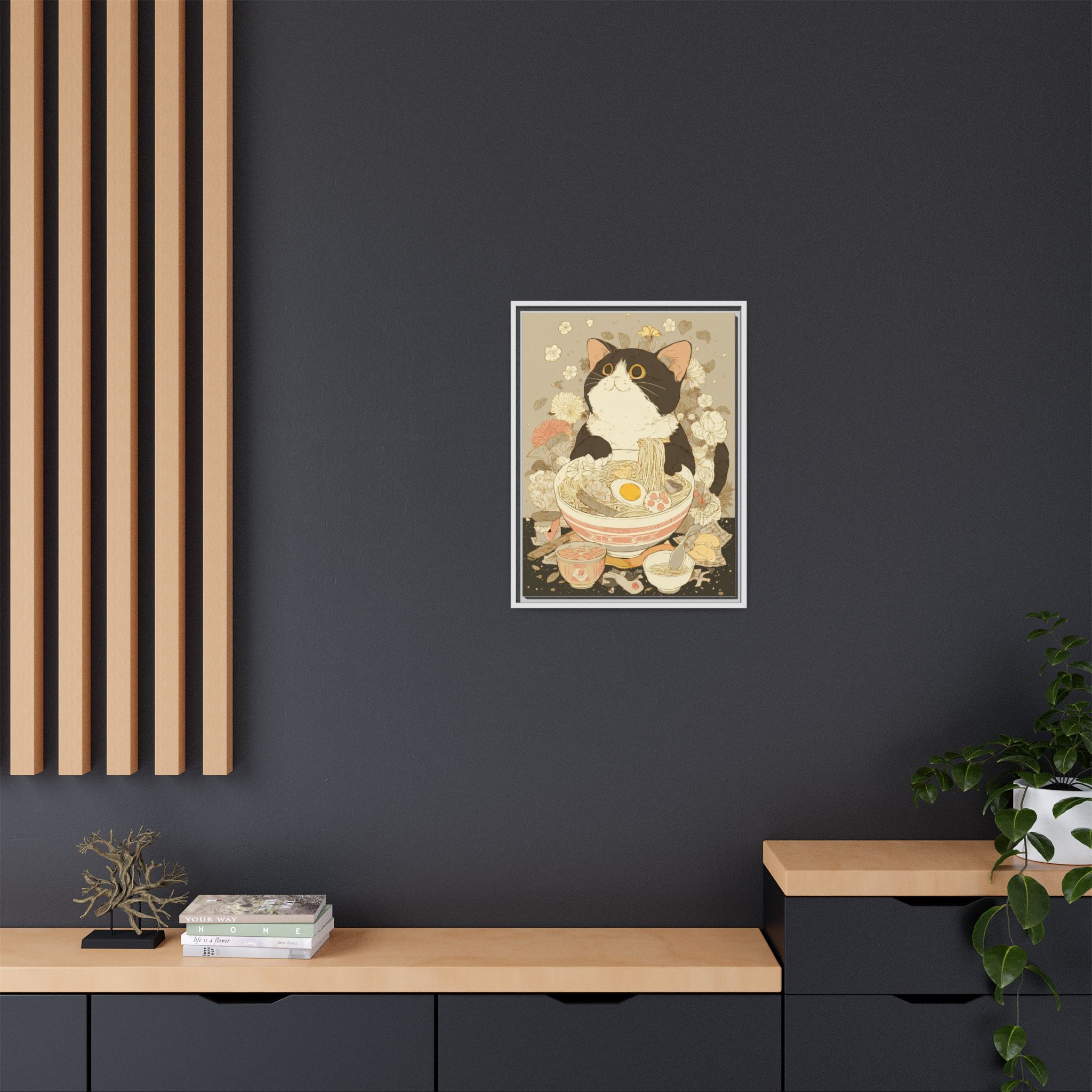 Kawaii Cat Ramen Print | Japanese Kitchen Wall Art | Framed Canvas Print - Image 48
