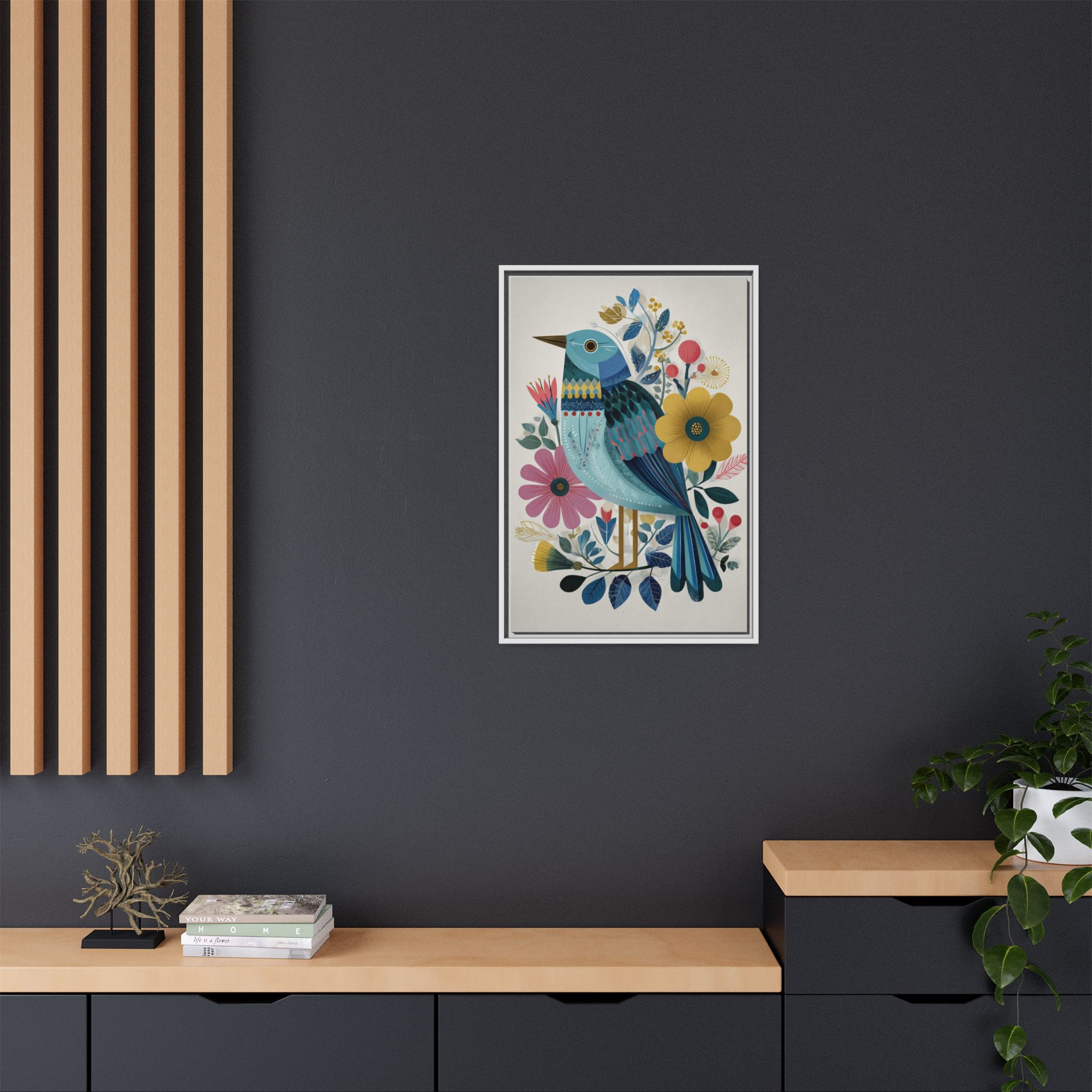 Folk Art Bird Print | Colorful Floral Nature Poster | Framed Canvas Print - Image 8