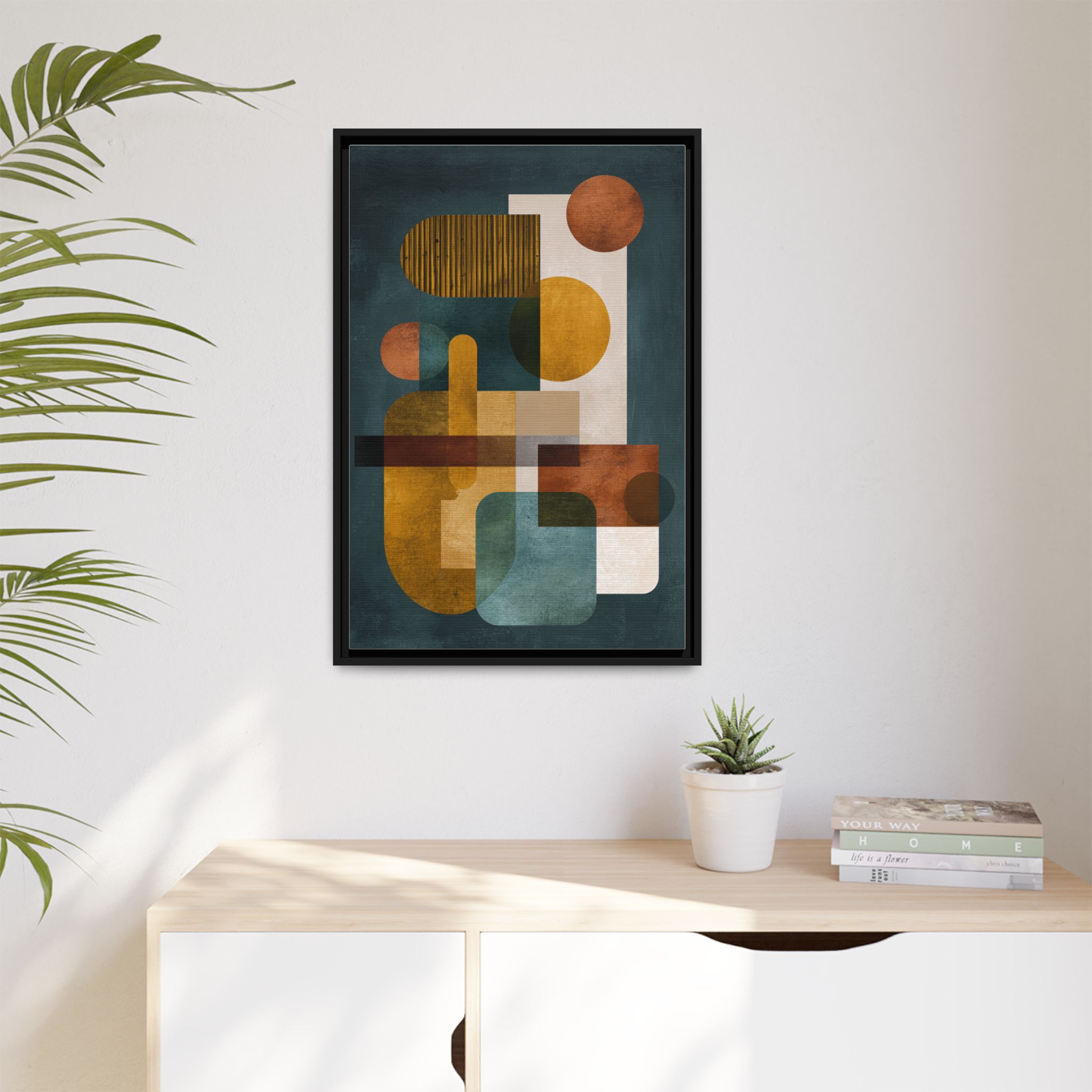 Mid Century Geometric Wall Art Print | Navy Gold Terracotta Abstract Shapes | Boho Modern Living Room Art | Framed Canvas Print - Image 11