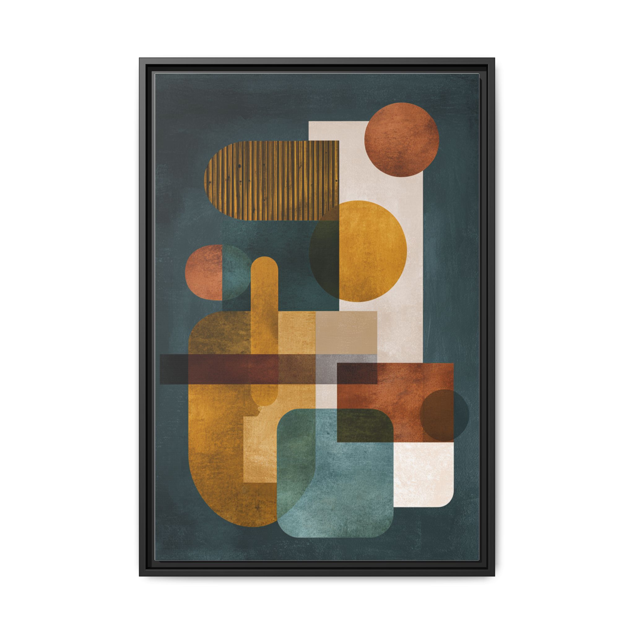 Mid Century Geometric Wall Art Print | Navy Gold Terracotta Abstract Shapes | Boho Modern Living Room Art | Framed Canvas Print - Image 9