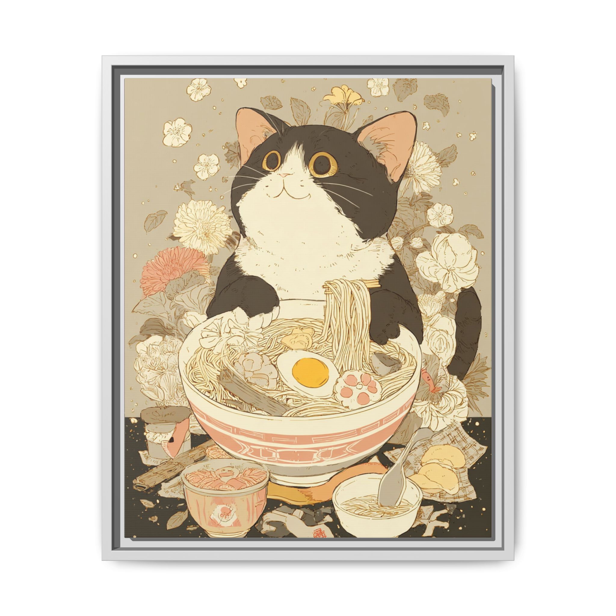 Kawaii Cat Ramen Print | Japanese Kitchen Wall Art | Framed Canvas Print - Image 25