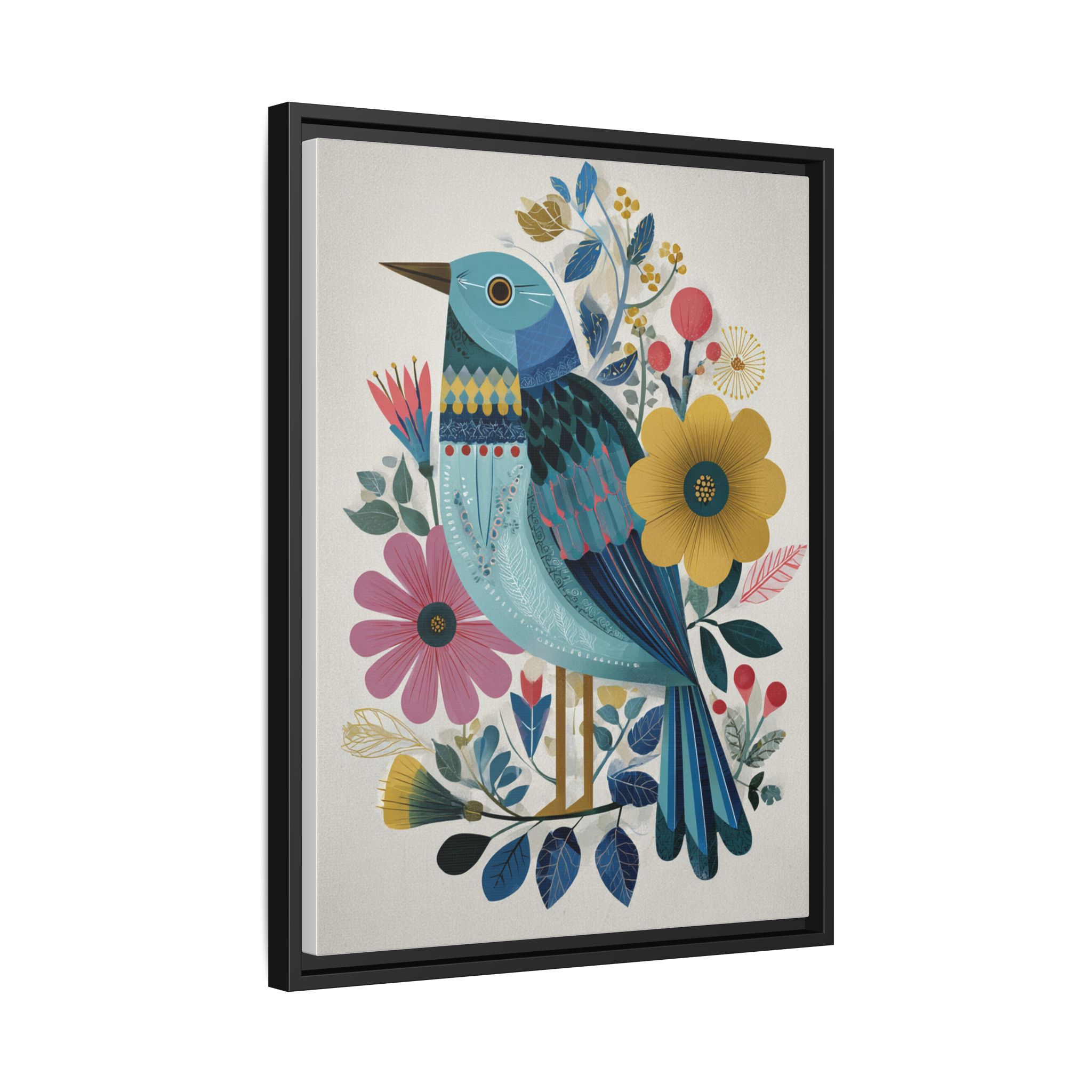 Folk Art Bird Print | Colorful Floral Nature Poster | Framed Canvas Print - Image 26