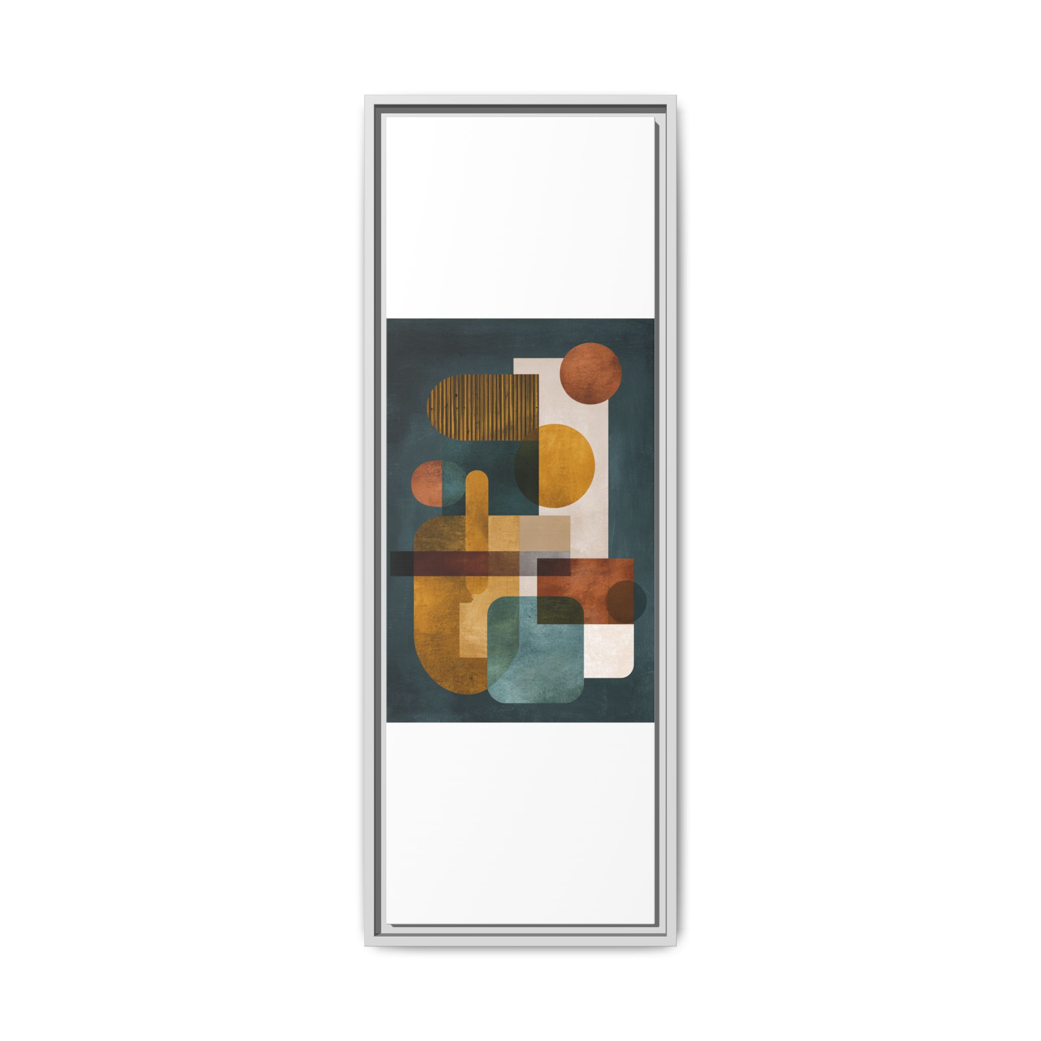 Mid Century Geometric Wall Art Print | Navy Gold Terracotta Abstract Shapes | Boho Modern Living Room Art | Framed Canvas Print