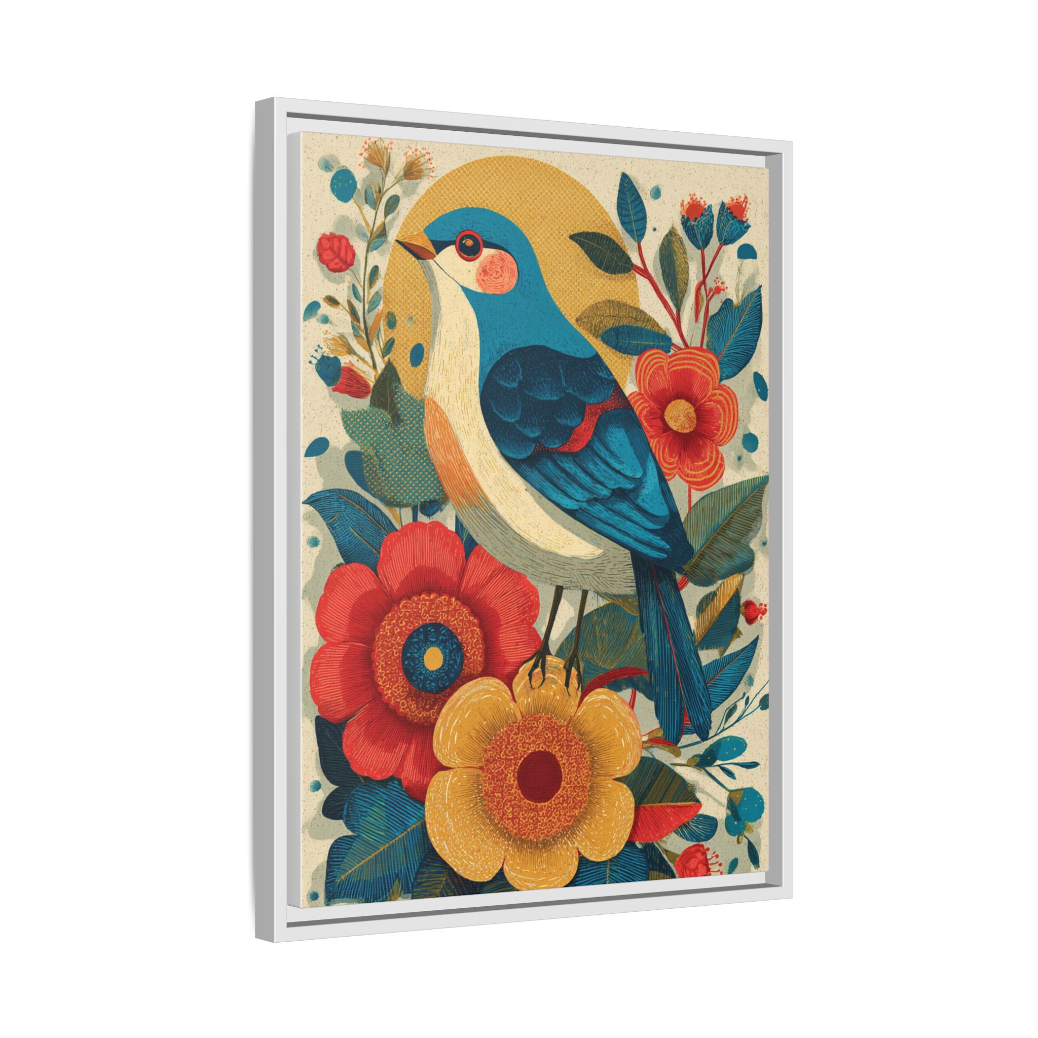 Folk Art Bird Print | Vintage Botanical Floral Illustration | Framed Canvas Print - Image 30