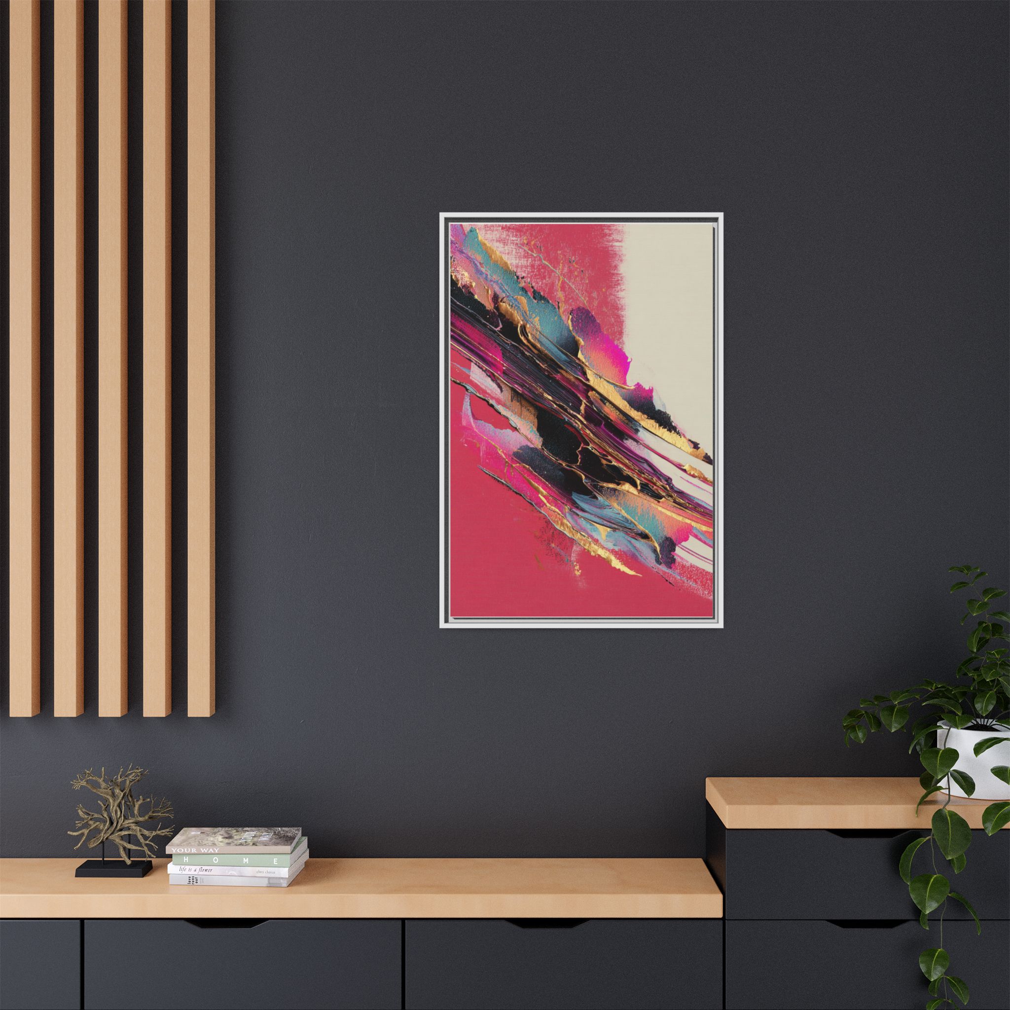 Abstract Art Print | Pink Coral Black Gold Modern Wall Art | Framed Canvas Print - Image 24