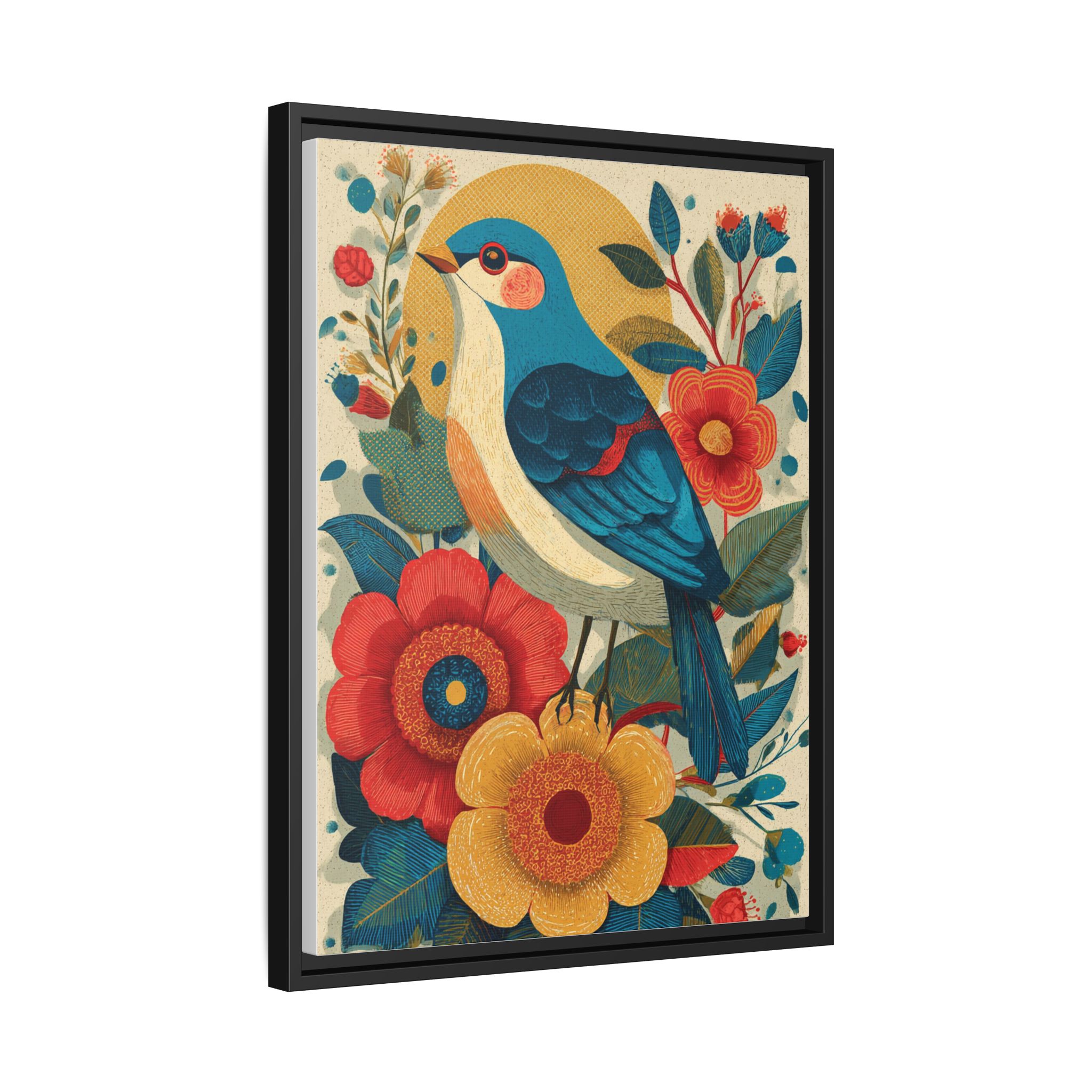 Folk Art Bird Print | Vintage Botanical Floral Illustration | Framed Canvas Print - Image 26