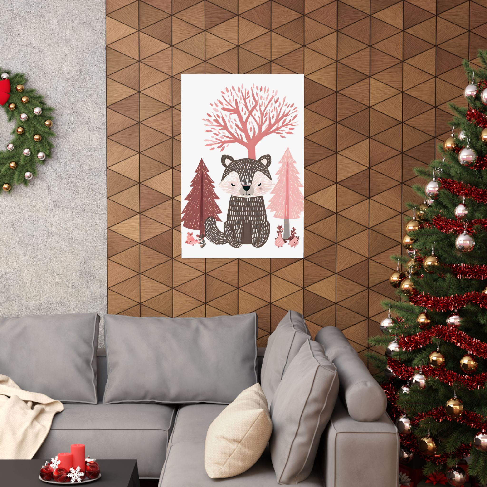 Woodland Bear Nursery Art | Pink Scandinavian Forest Animal Print | Matte Poster Print - Image 24