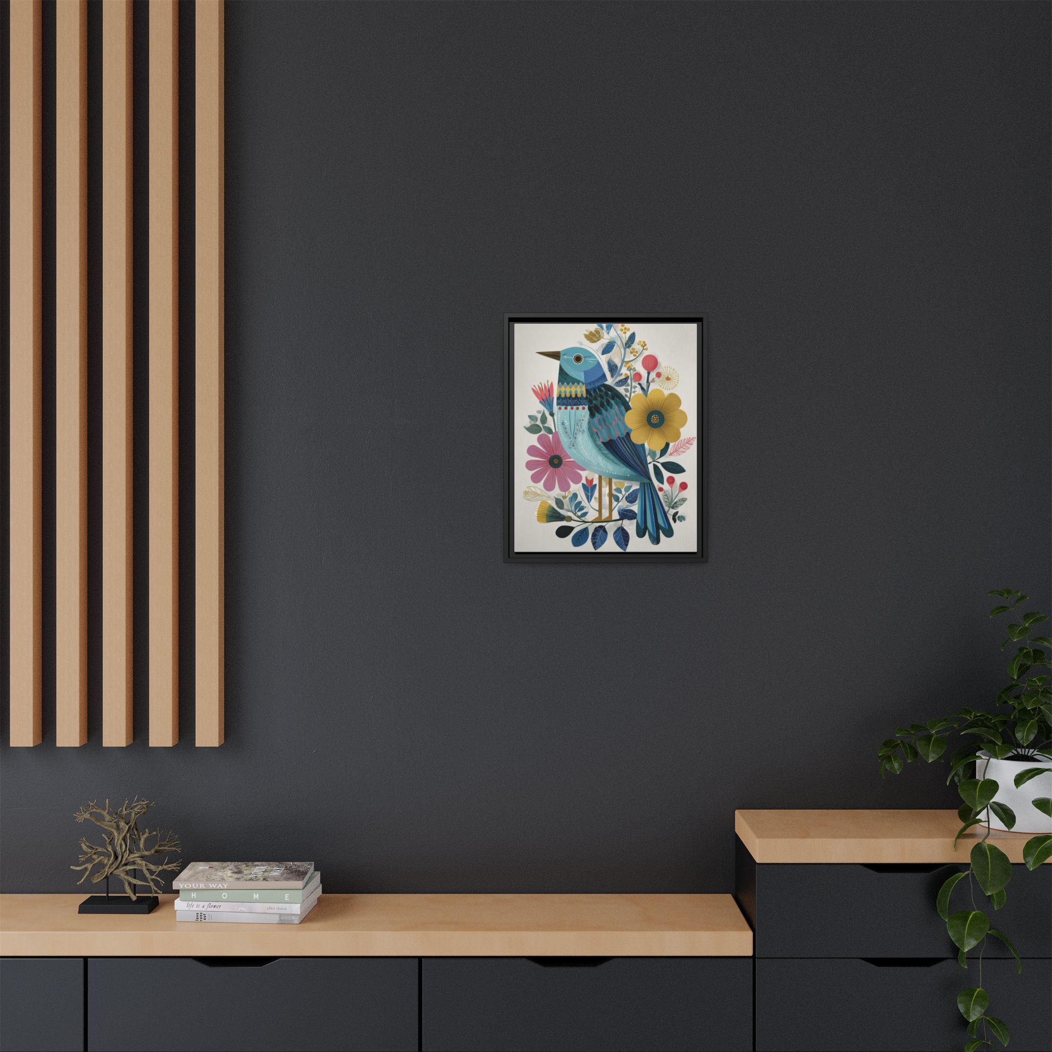 Folk Art Bird Print | Colorful Floral Nature Poster | Framed Canvas Print - Image 16