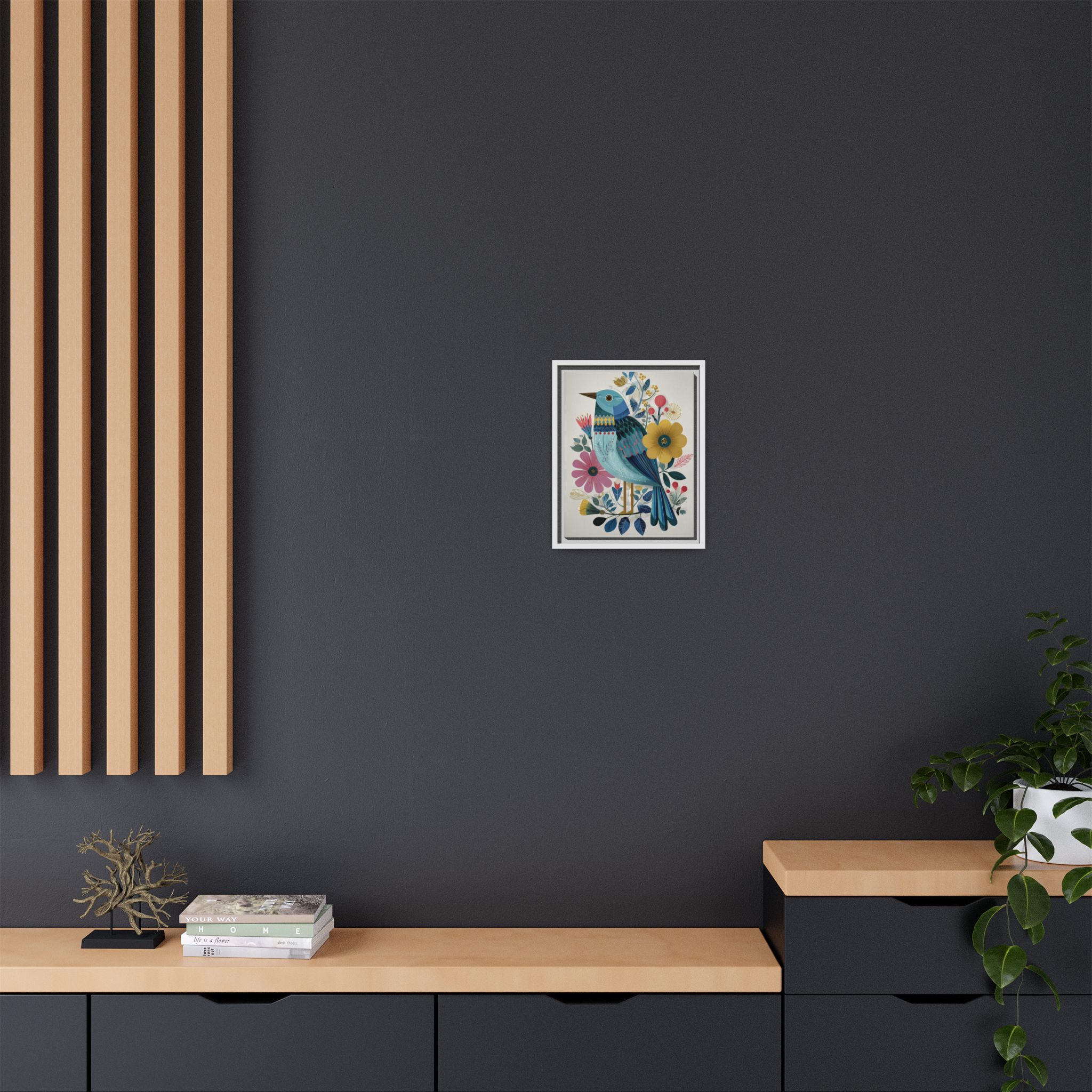 Folk Art Bird Print | Colorful Floral Nature Poster | Framed Canvas Print - Image 36
