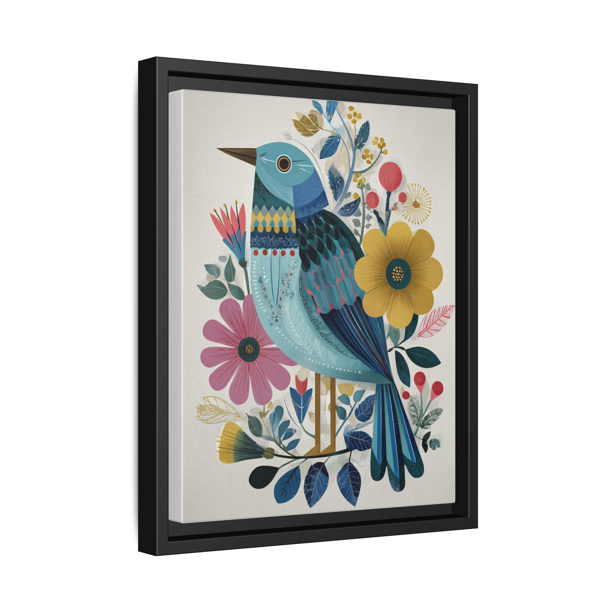 Folk Art Bird Print | Colorful Floral Nature Poster | Framed Canvas Print - Image 38