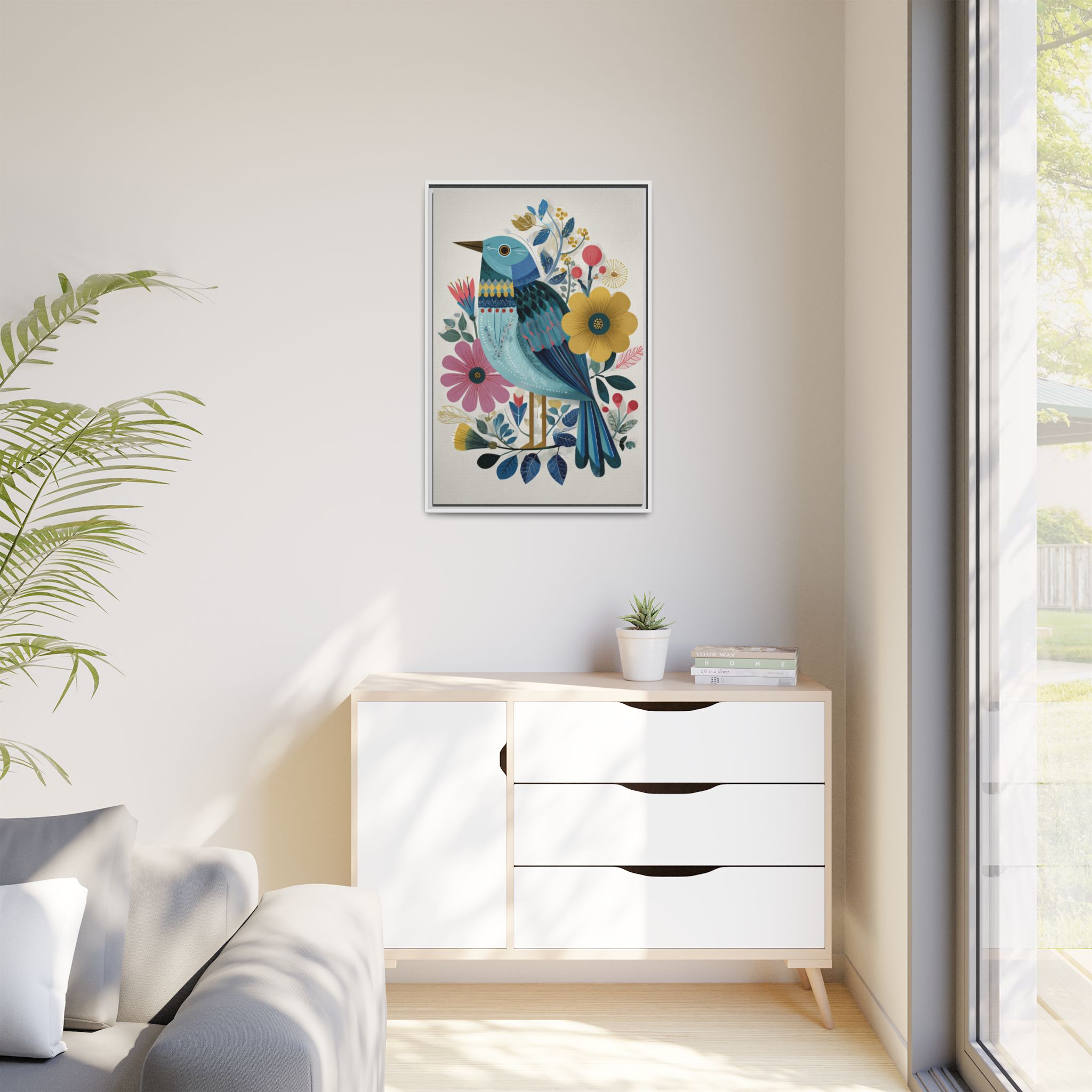 Folk Art Bird Print | Colorful Floral Nature Poster | Framed Canvas Print - Image 23