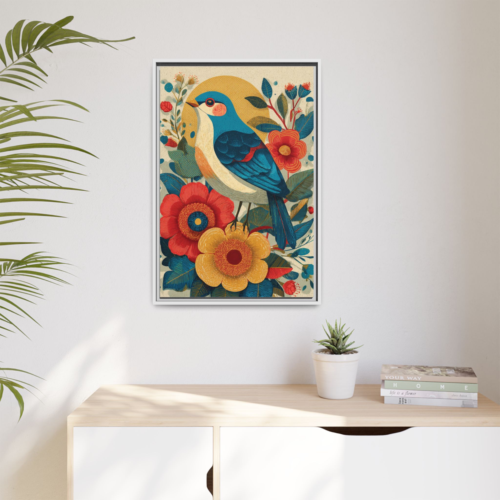 Folk Art Bird Print | Vintage Botanical Floral Illustration | Framed Canvas Print - Image 7
