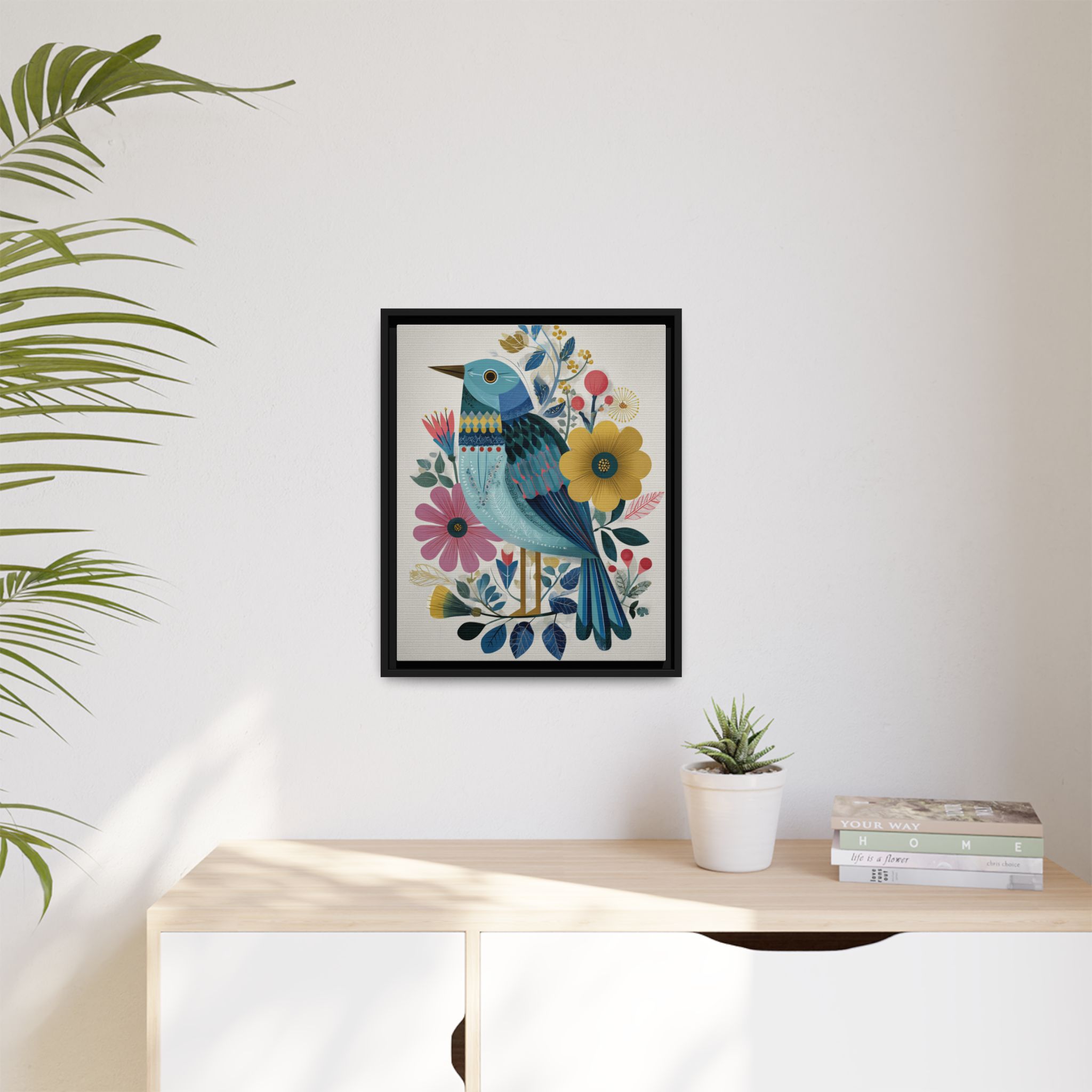 Folk Art Bird Print | Colorful Floral Nature Poster | Framed Canvas Print - Image 15