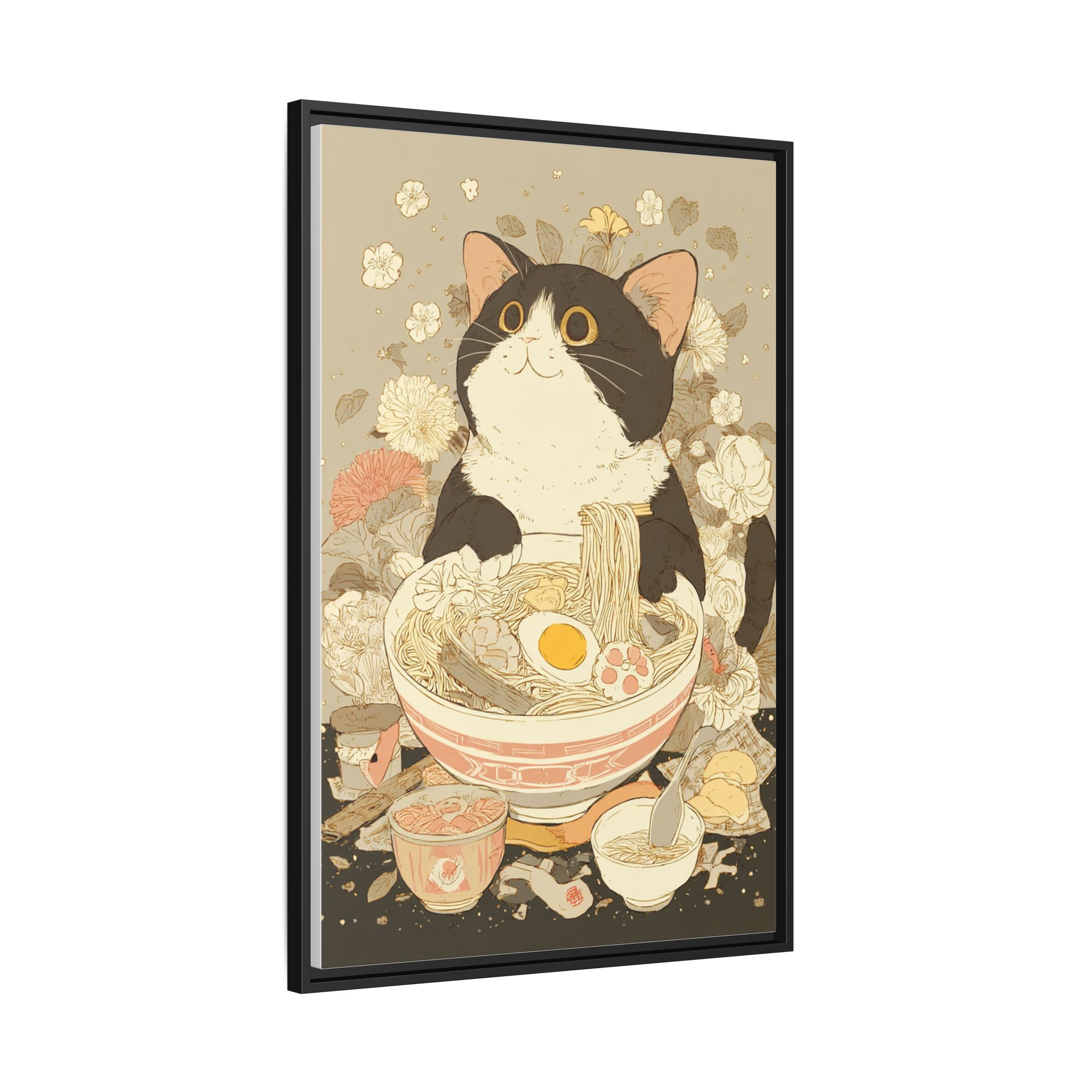Kawaii Cat Ramen Print | Japanese Kitchen Wall Art | Framed Canvas Print - Image 34