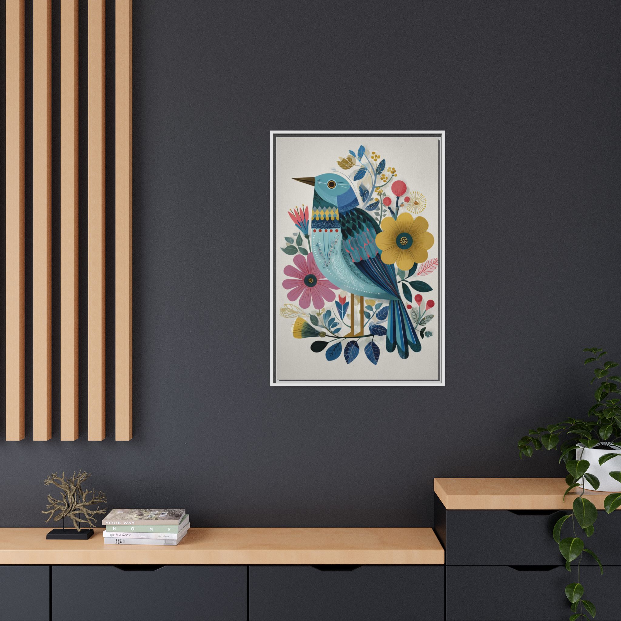 Folk Art Bird Print | Colorful Floral Nature Poster | Framed Canvas Print - Image 24