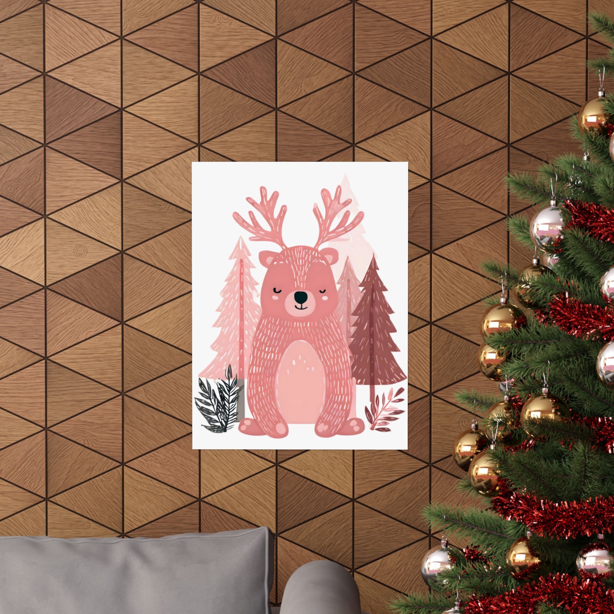 Pink Bear Antlers Art Print | Whimsical Woodland Nursery Wall Art | Matte Poster Print - Image 8