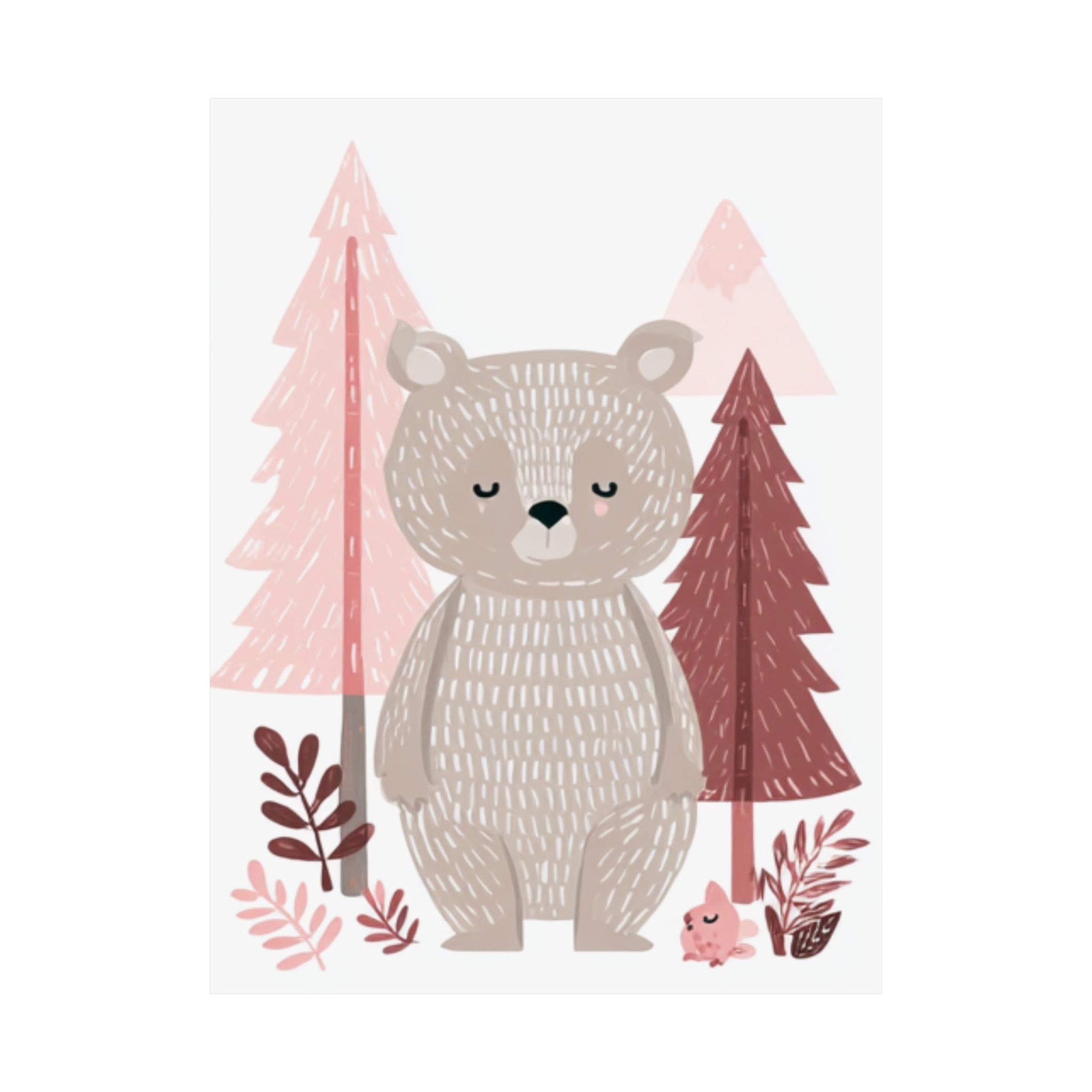 Woodland Bear Nursery Art Print | Pink Nordic Forest Animal | Matte Poster Print - Image 6