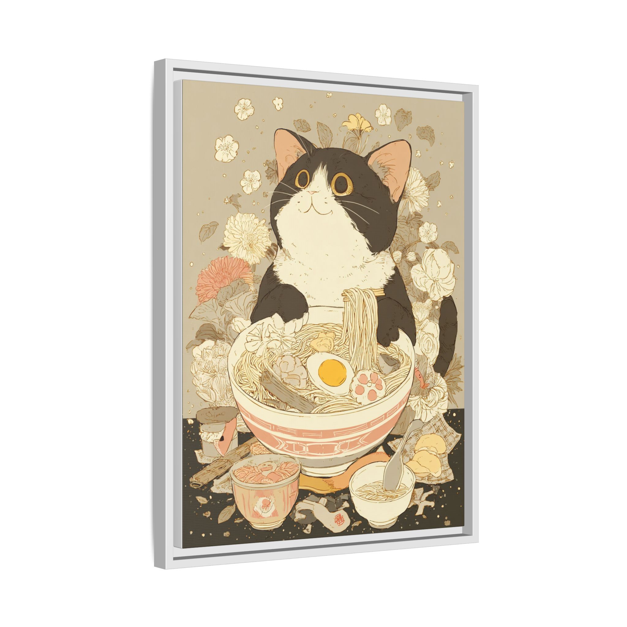 Kawaii Cat Ramen Print | Japanese Kitchen Wall Art | Framed Canvas Print - Image 46
