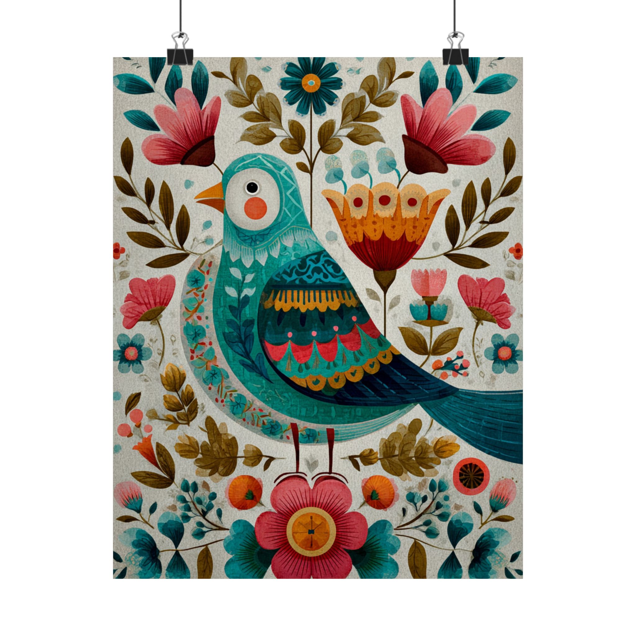 Folk Art Bird Print | Scandinavian Floral Illustration Boho | Matte Poster Print - Image 17