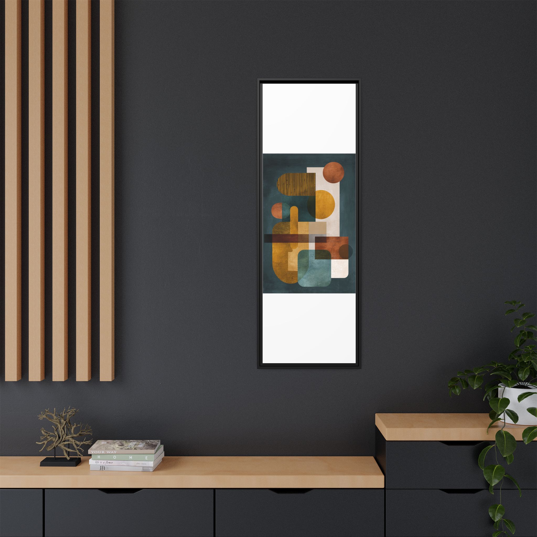 Mid Century Geometric Wall Art Print | Navy Gold Terracotta Abstract Shapes | Boho Modern Living Room Art | Framed Canvas Print - Image 24