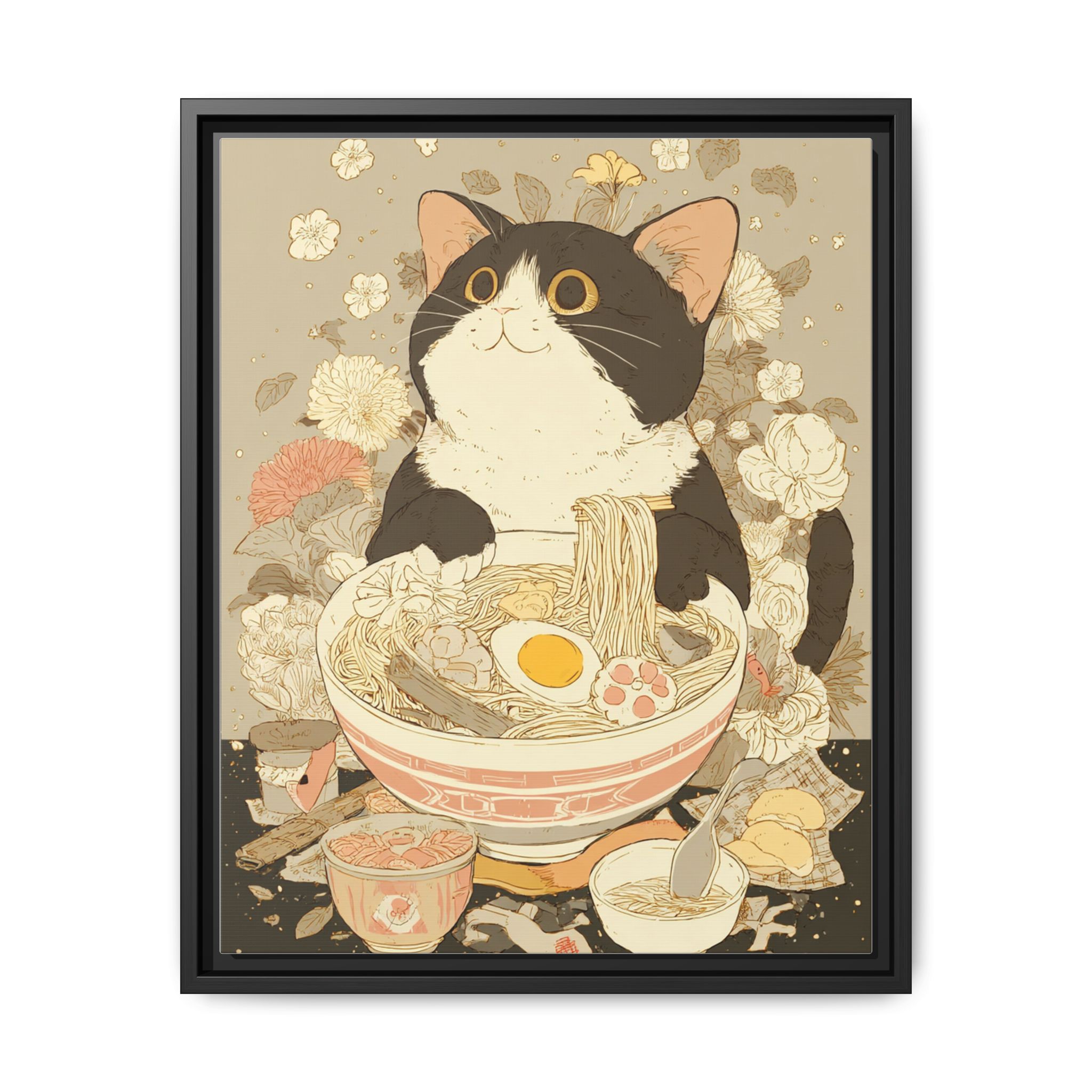 Kawaii Cat Ramen Print | Japanese Kitchen Wall Art | Framed Canvas Print - Image 29