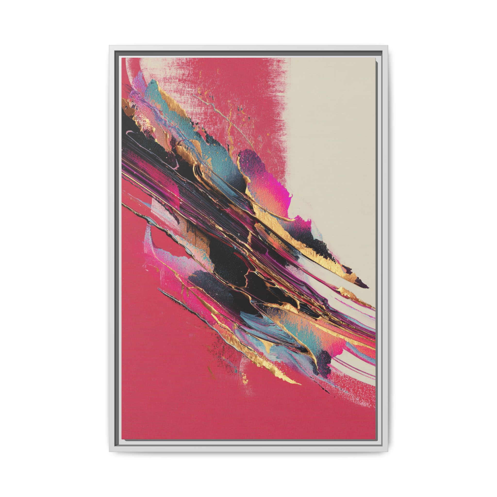 Abstract Art Print | Pink Coral Black Gold Modern Wall Art | Framed Canvas Print - Image 5