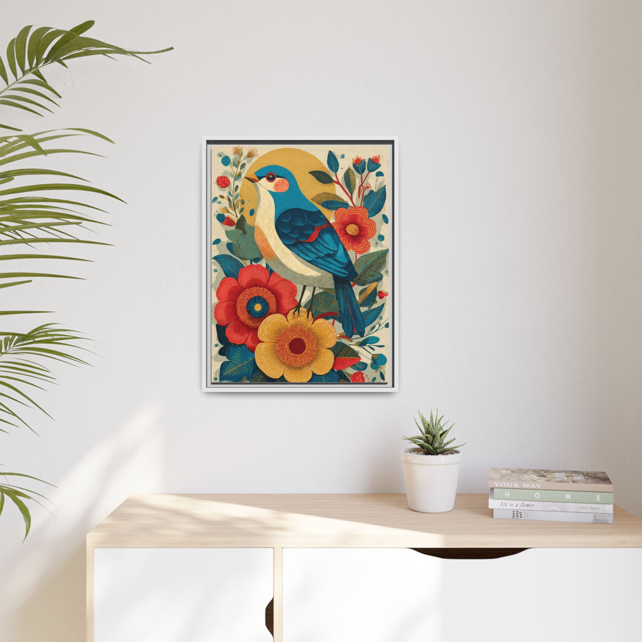 Folk Art Bird Print | Vintage Botanical Floral Illustration | Framed Canvas Print - Image 31