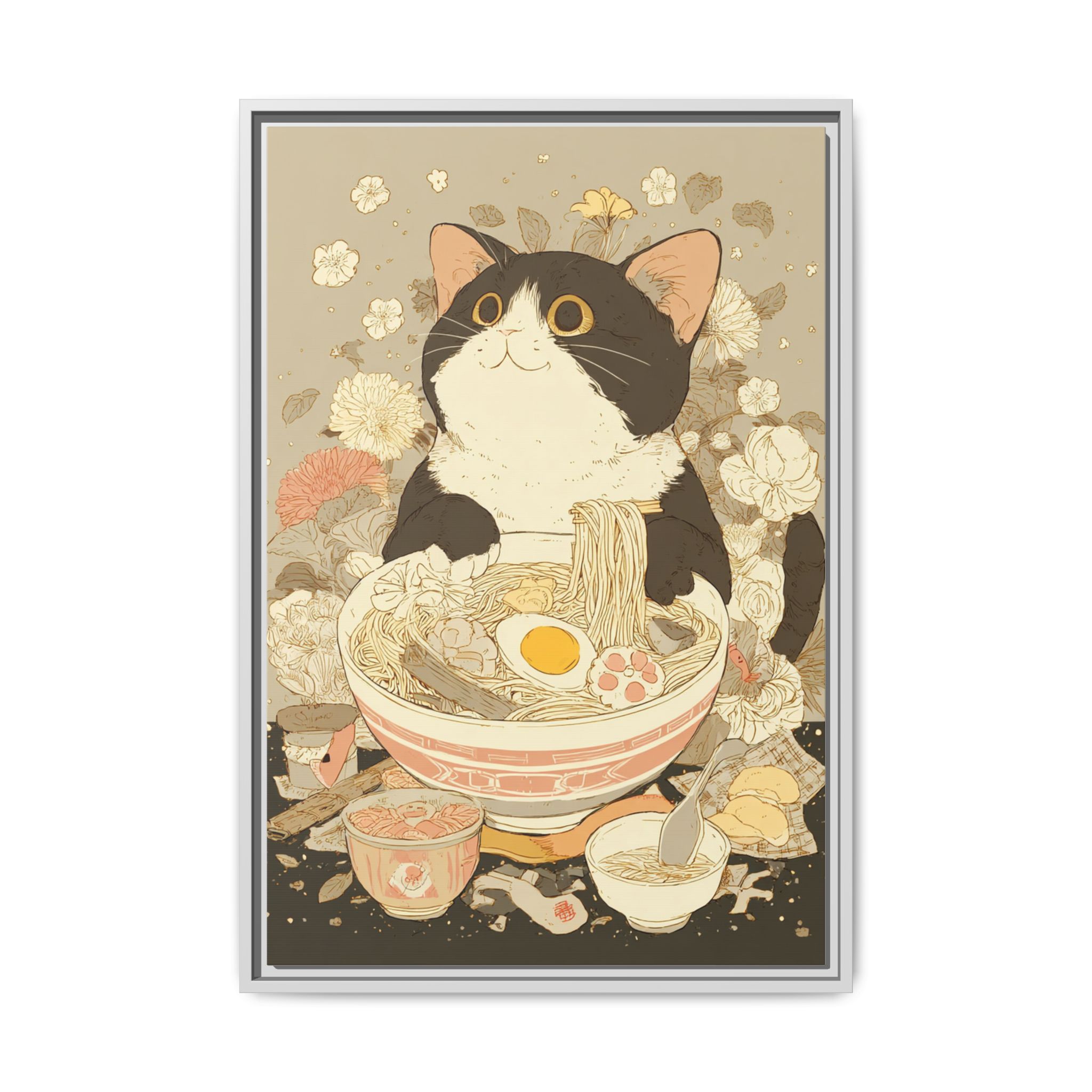 Kawaii Cat Ramen Print | Japanese Kitchen Wall Art | Framed Canvas Print - Image 13