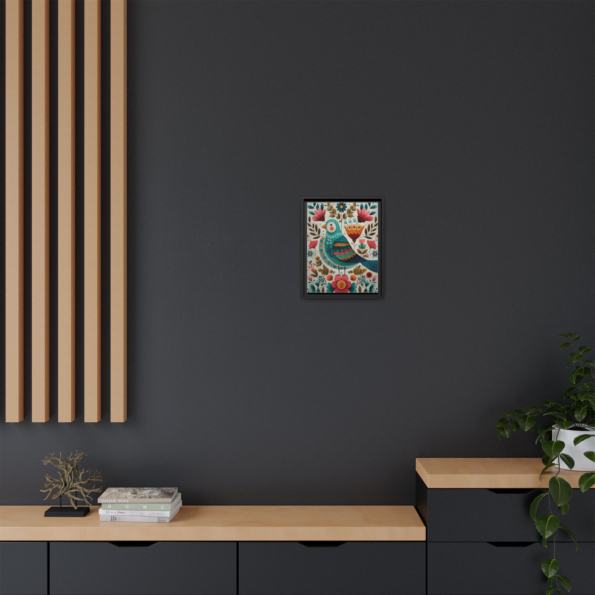 Folk Art Bird Print | Scandinavian Floral Illustration Boho | Framed Canvas Print - Image 40
