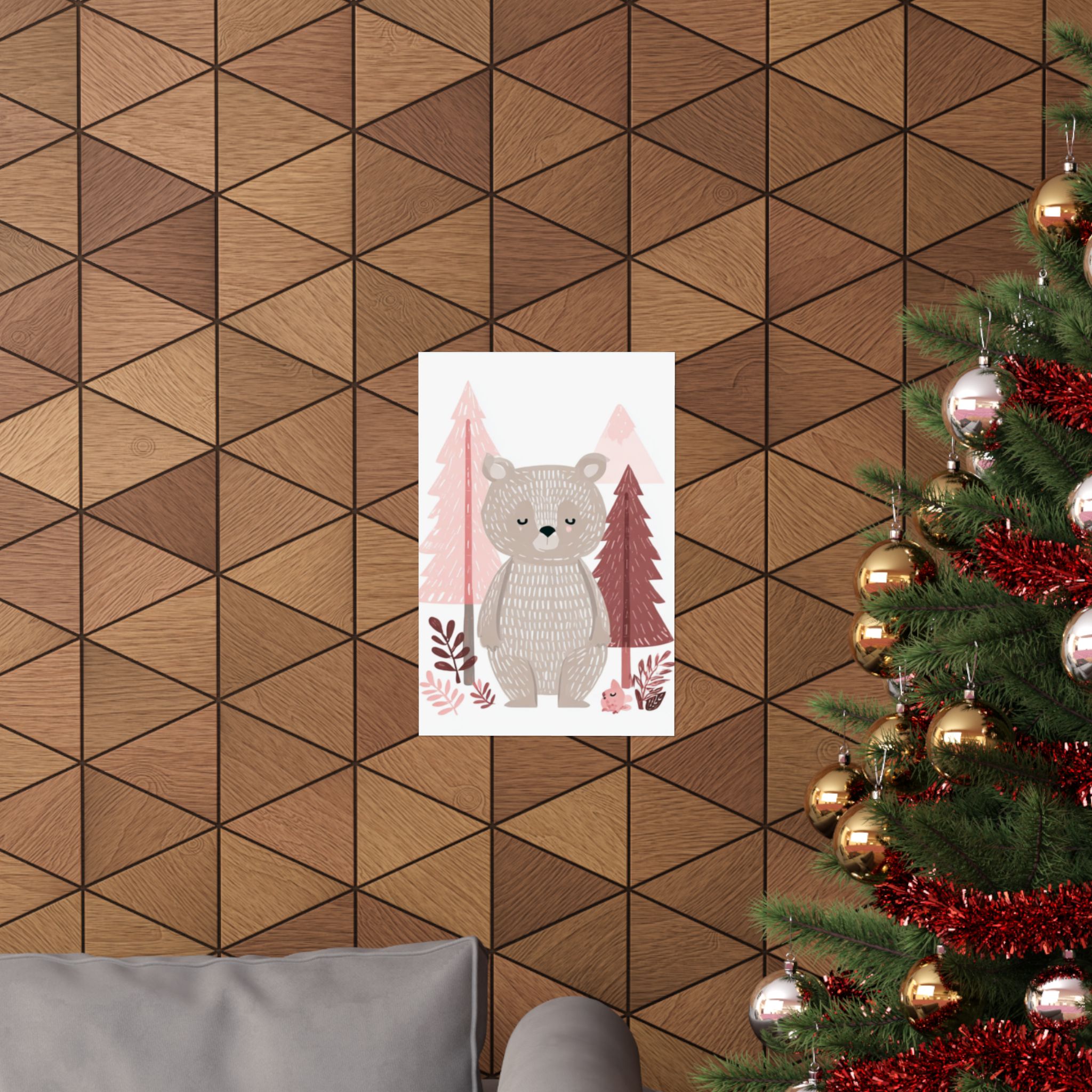 Woodland Bear Nursery Art Print | Pink Nordic Forest Animal | Matte Poster Print - Image 16