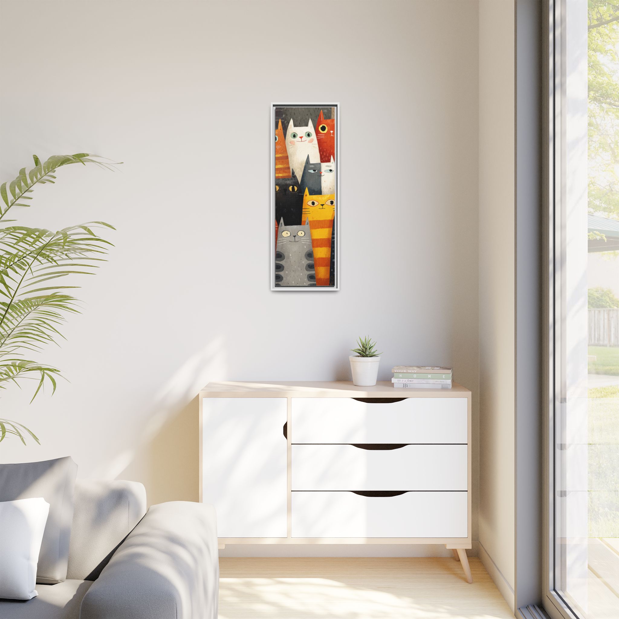 Orange Cat Reading Newspaper Art Print | Whimsical Kitchen Art | Framed Canvas Print - Image 3