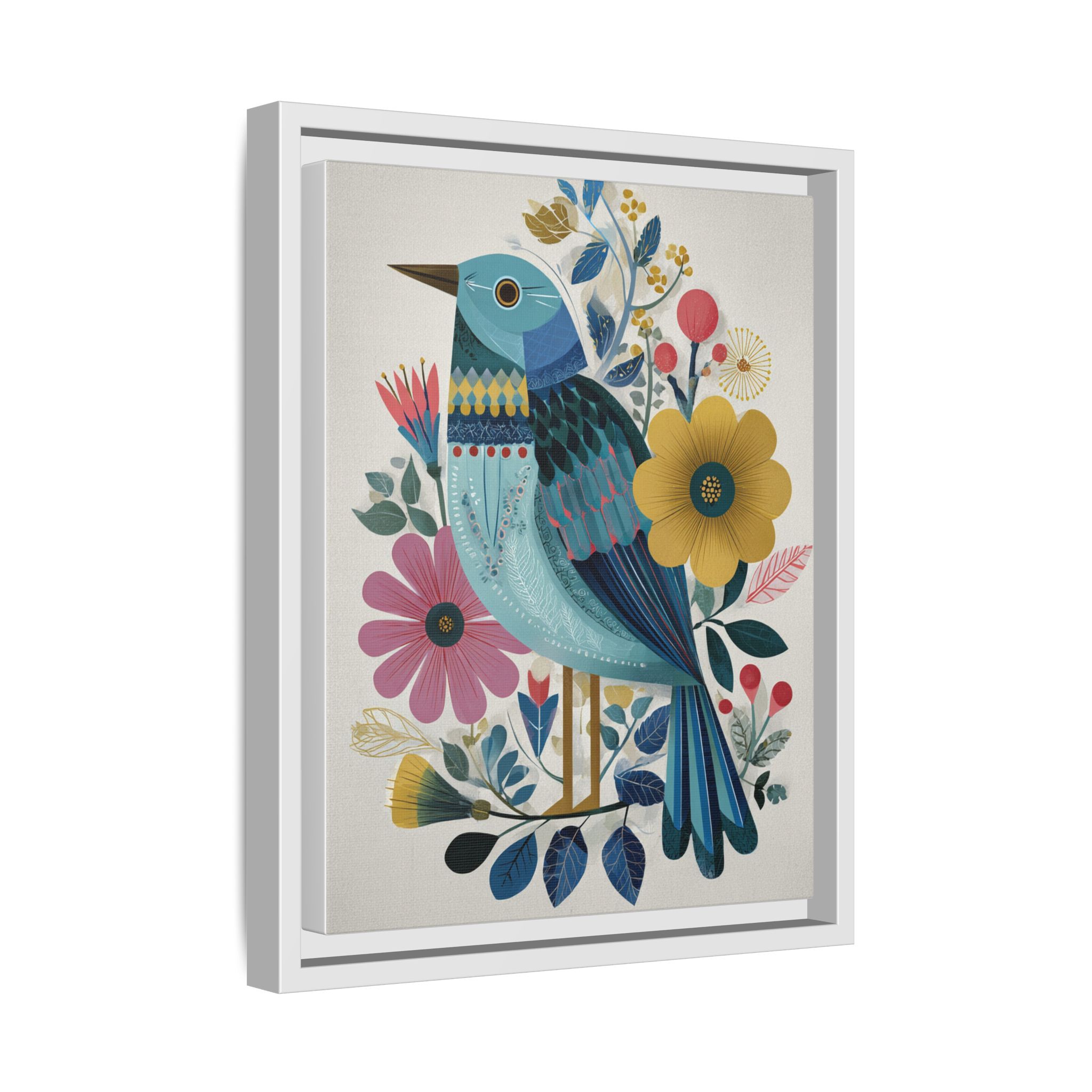 Folk Art Bird Print | Colorful Floral Nature Poster | Framed Canvas Print - Image 34