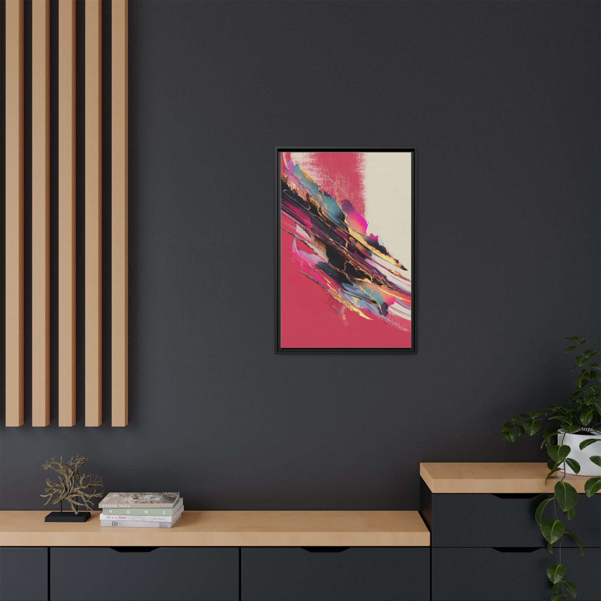 Abstract Art Print | Pink Coral Black Gold Modern Wall Art | Framed Canvas Print - Image 4