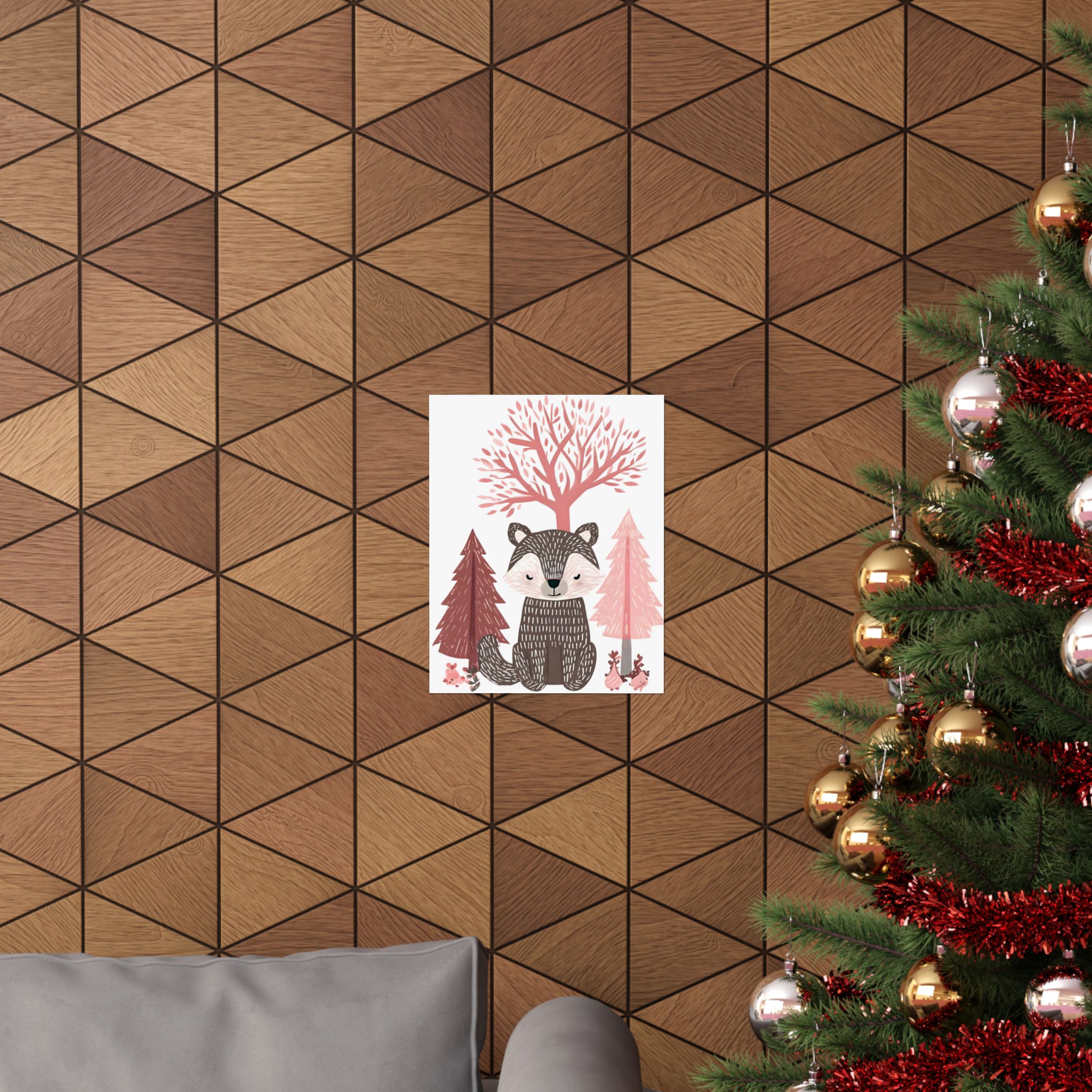 Woodland Bear Nursery Art | Pink Scandinavian Forest Animal Print | Matte Poster Print - Image 20