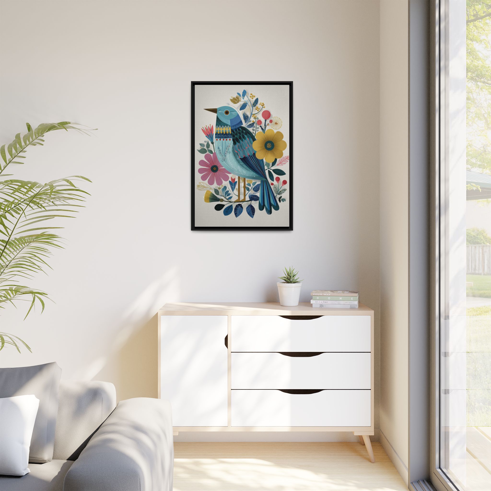 Folk Art Bird Print | Colorful Floral Nature Poster | Framed Canvas Print - Image 19