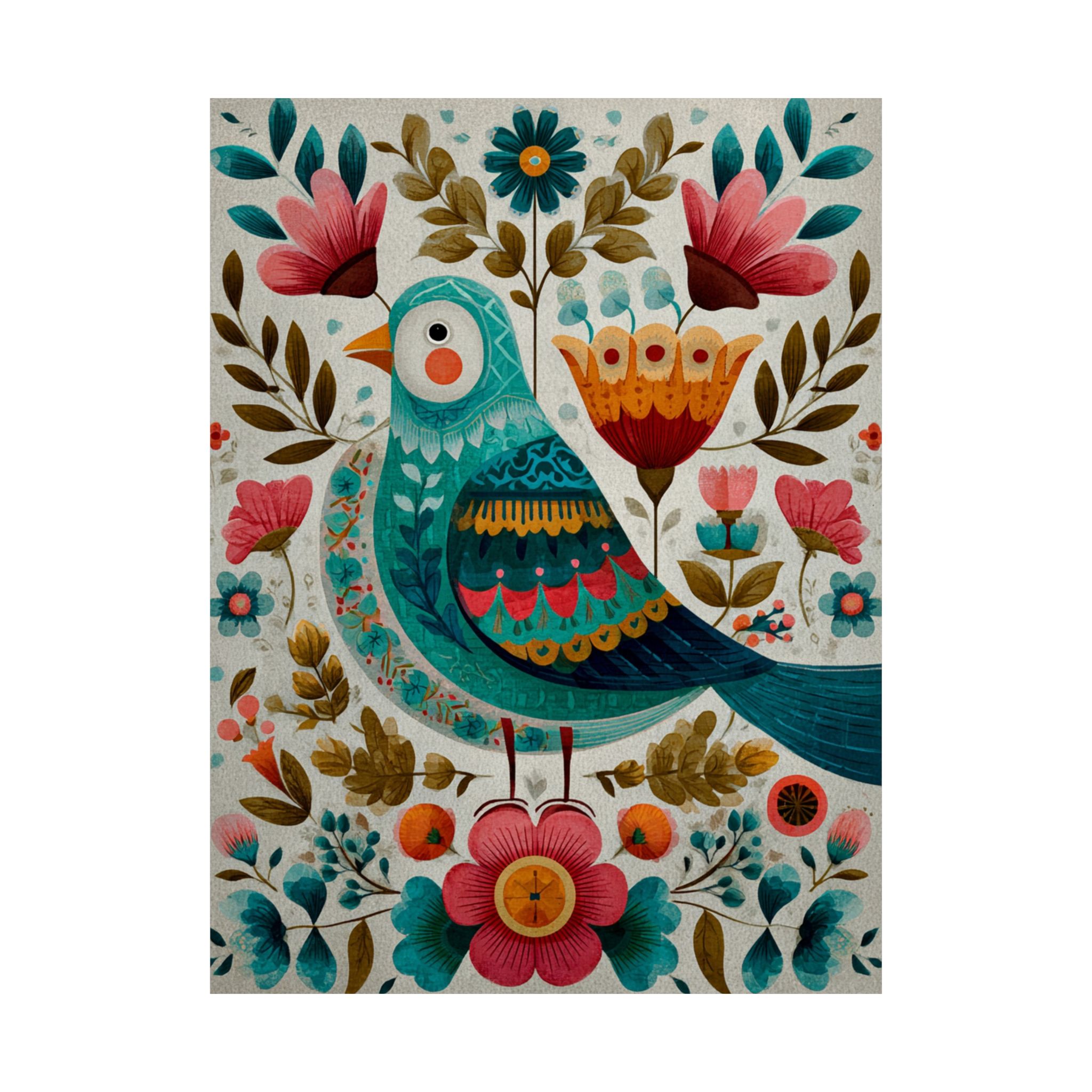 Folk Art Bird Print | Scandinavian Floral Illustration Boho | Matte Poster Print - Image 6