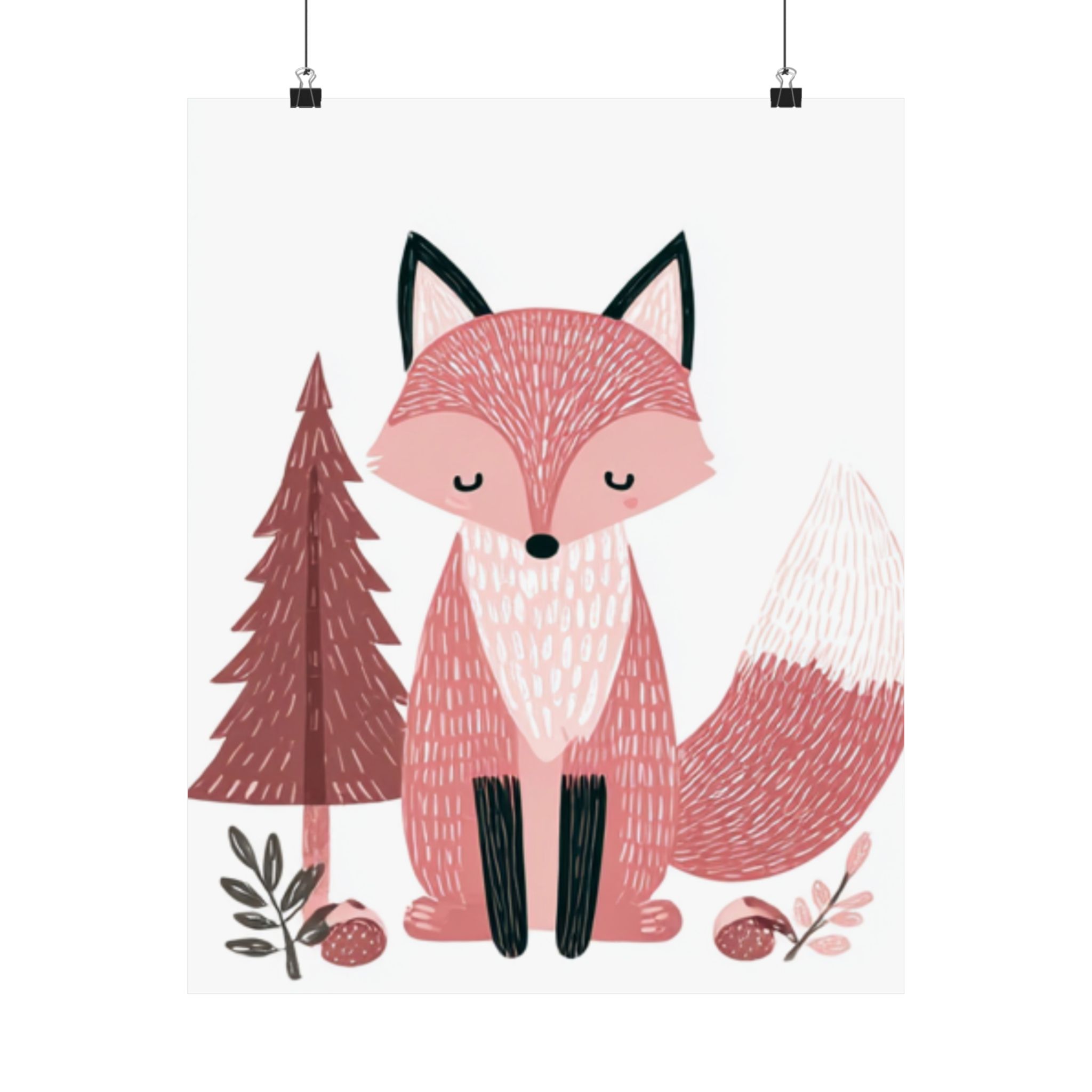 Pink Fox Woodland Nursery Art Print | Whimsical Forest Animal | Matte Poster Print - Image 9