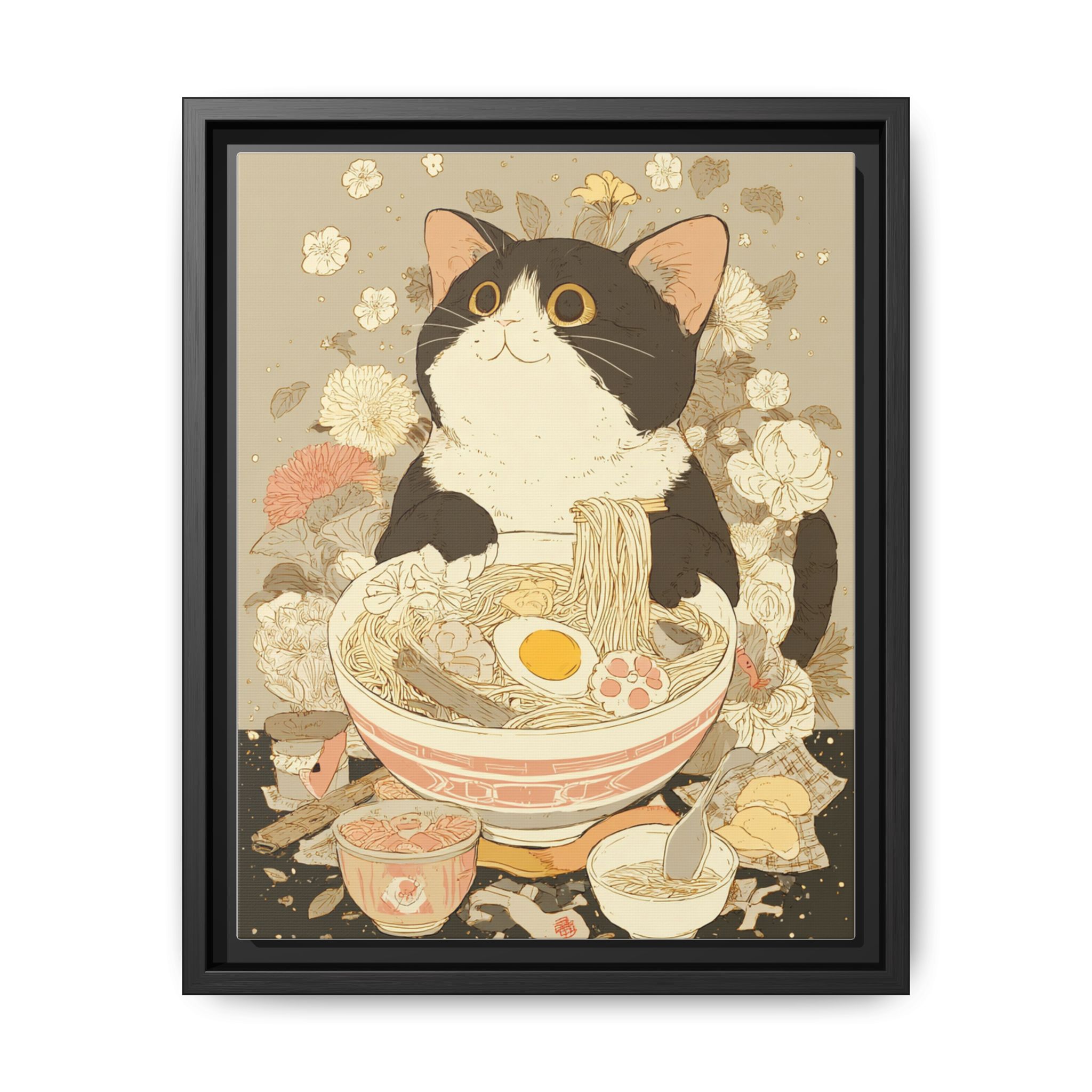 Kawaii Cat Ramen Print | Japanese Kitchen Wall Art | Framed Canvas Print - Image 53