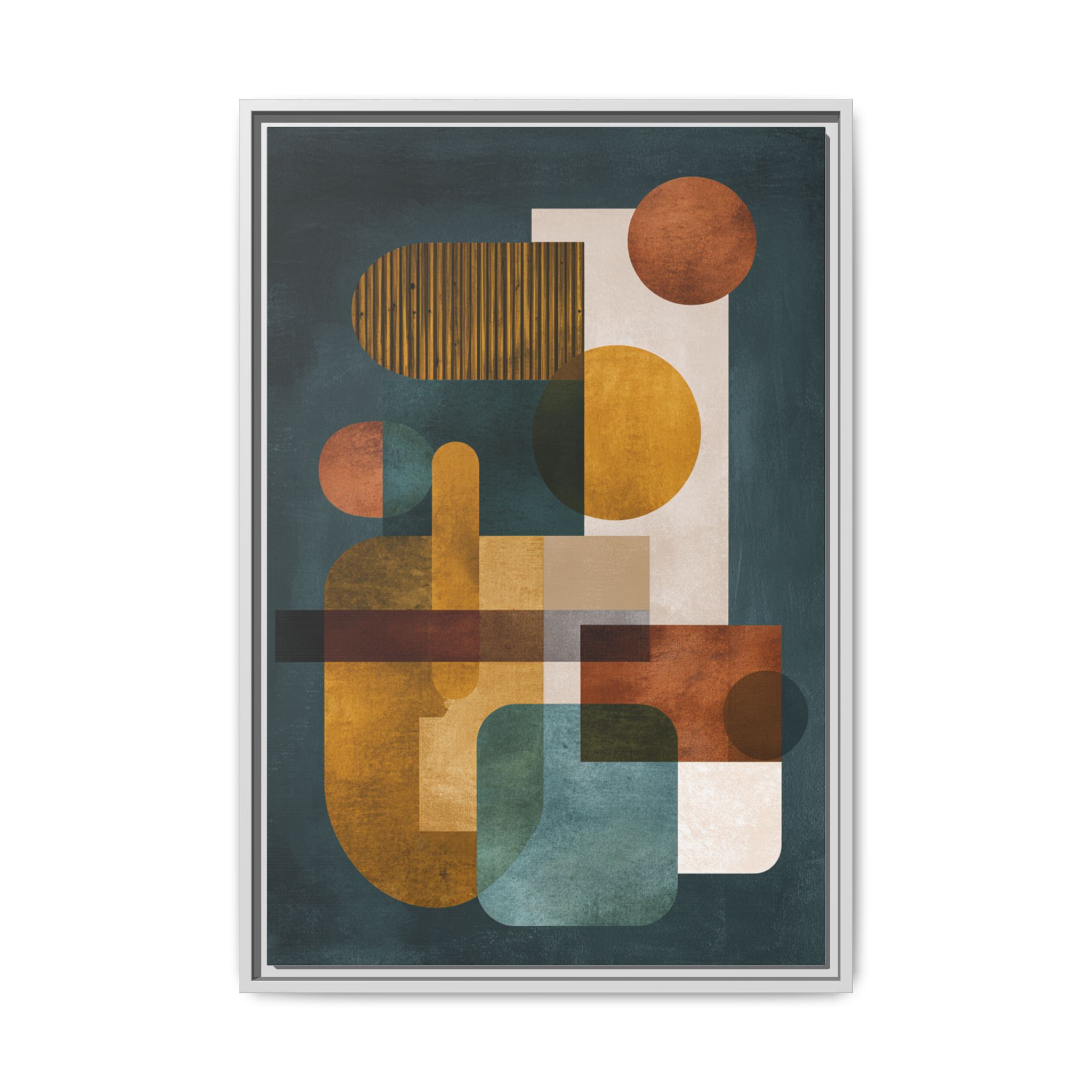 Mid Century Geometric Wall Art Print | Navy Gold Terracotta Abstract Shapes | Boho Modern Living Room Art | Framed Canvas Print - Image 13