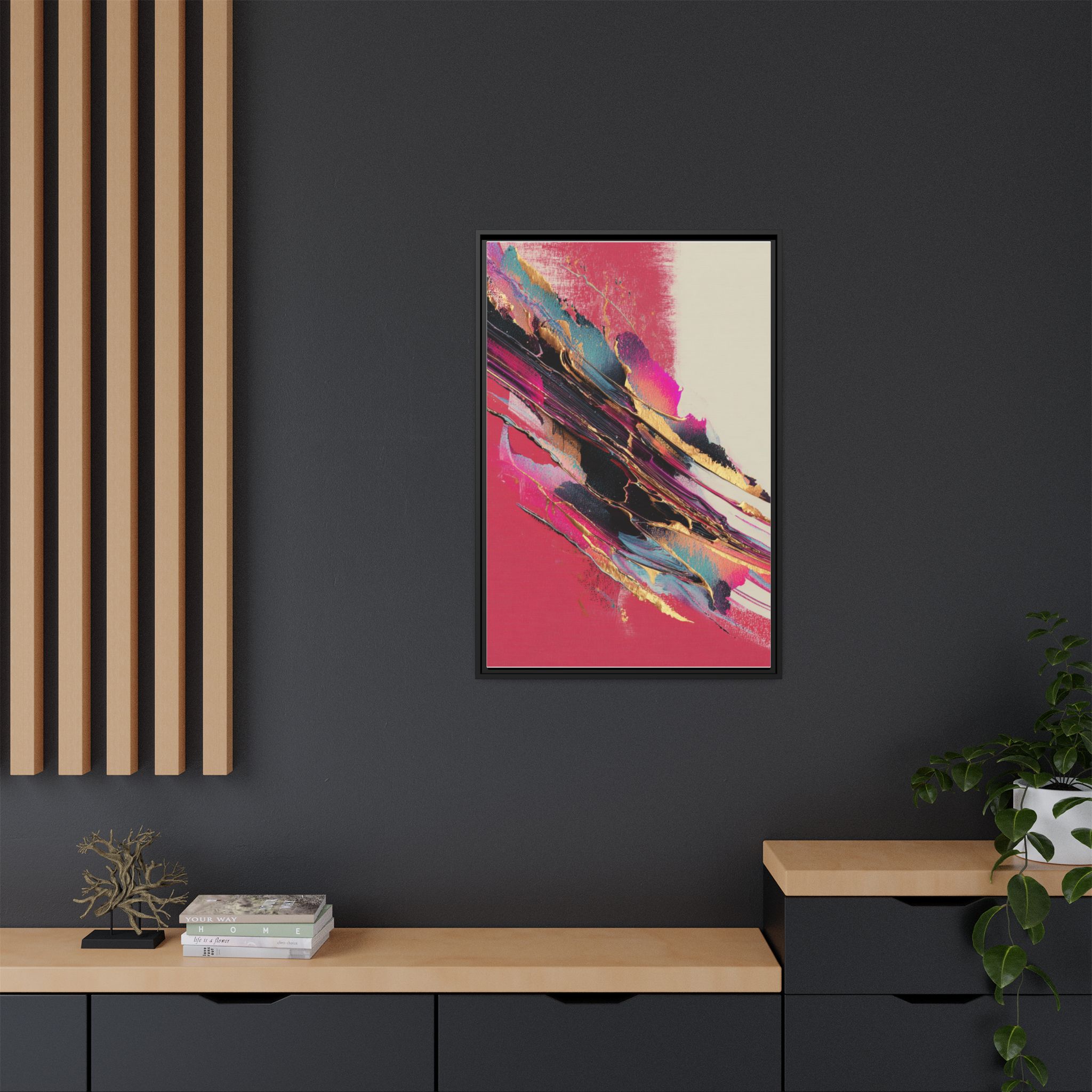 Abstract Art Print | Pink Coral Black Gold Modern Wall Art | Framed Canvas Print - Image 20