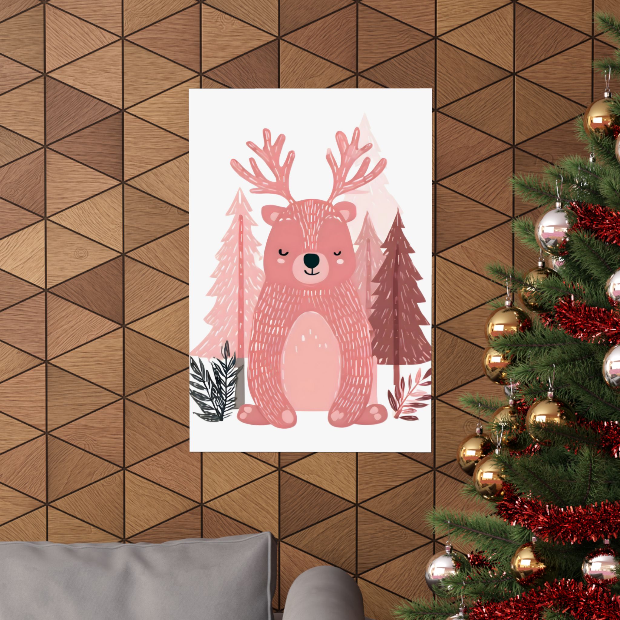 Pink Bear Antlers Art Print | Whimsical Woodland Nursery Wall Art | Matte Poster Print - Image 4