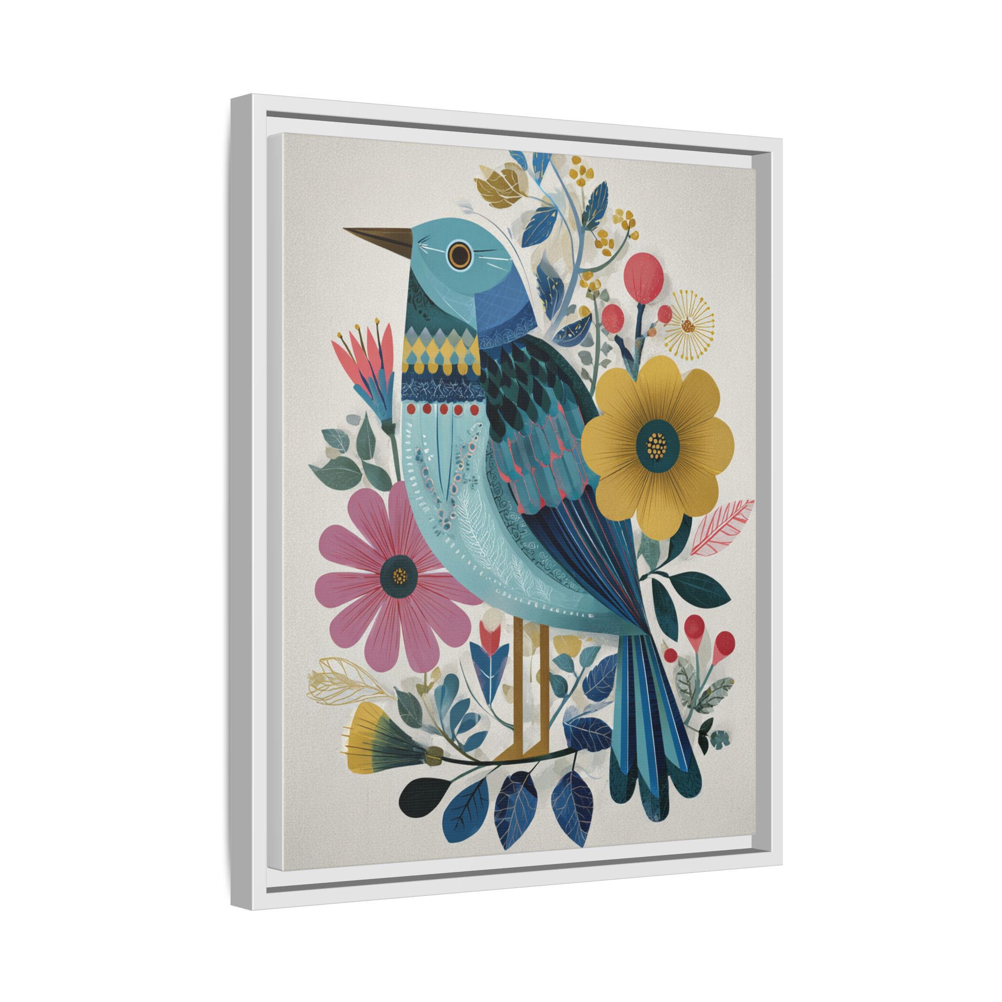 Folk Art Bird Print | Colorful Floral Nature Poster | Framed Canvas Print - Image 10