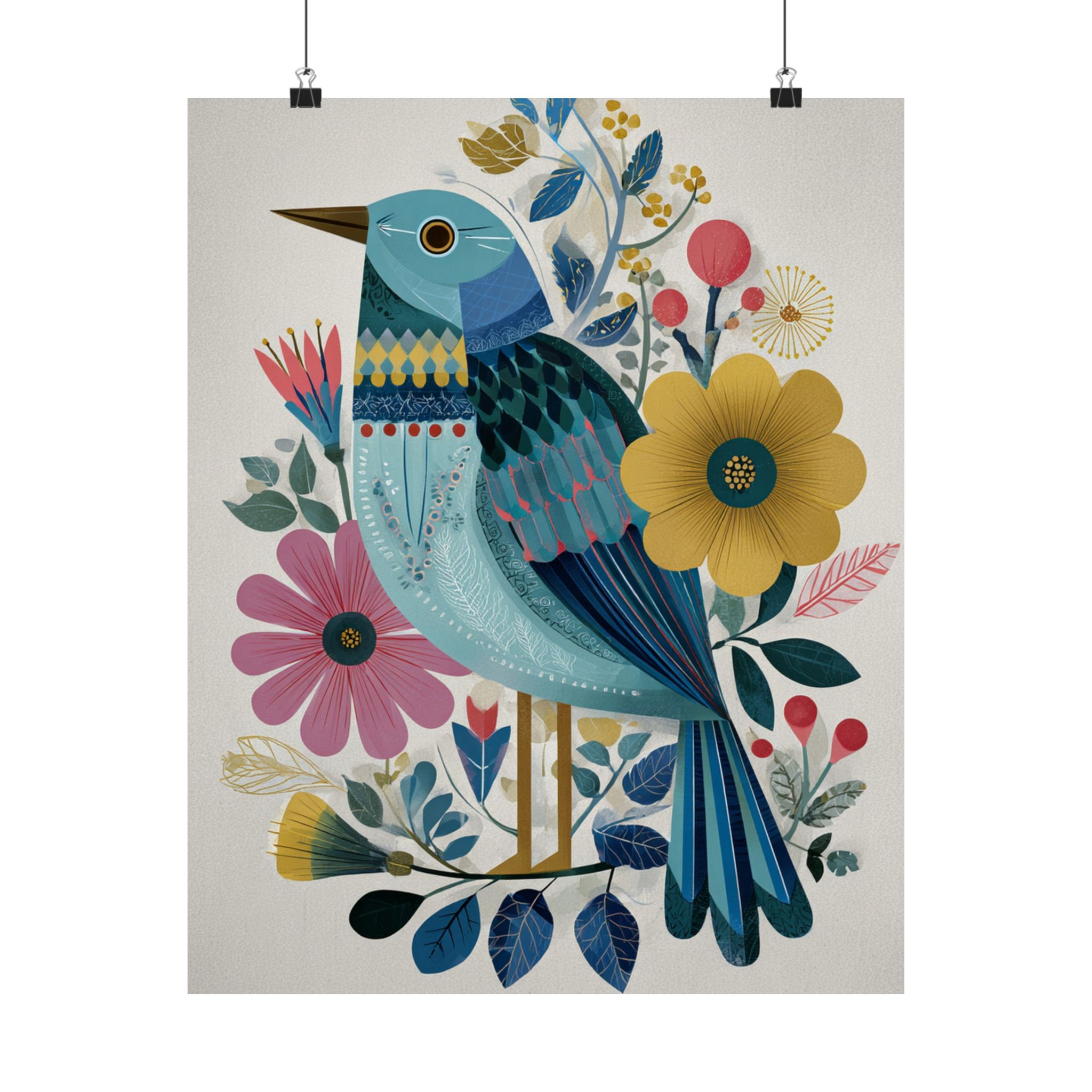 Folk Art Bird Print | Colorful Floral Nature Poster | Matte Poster Print - Image 9