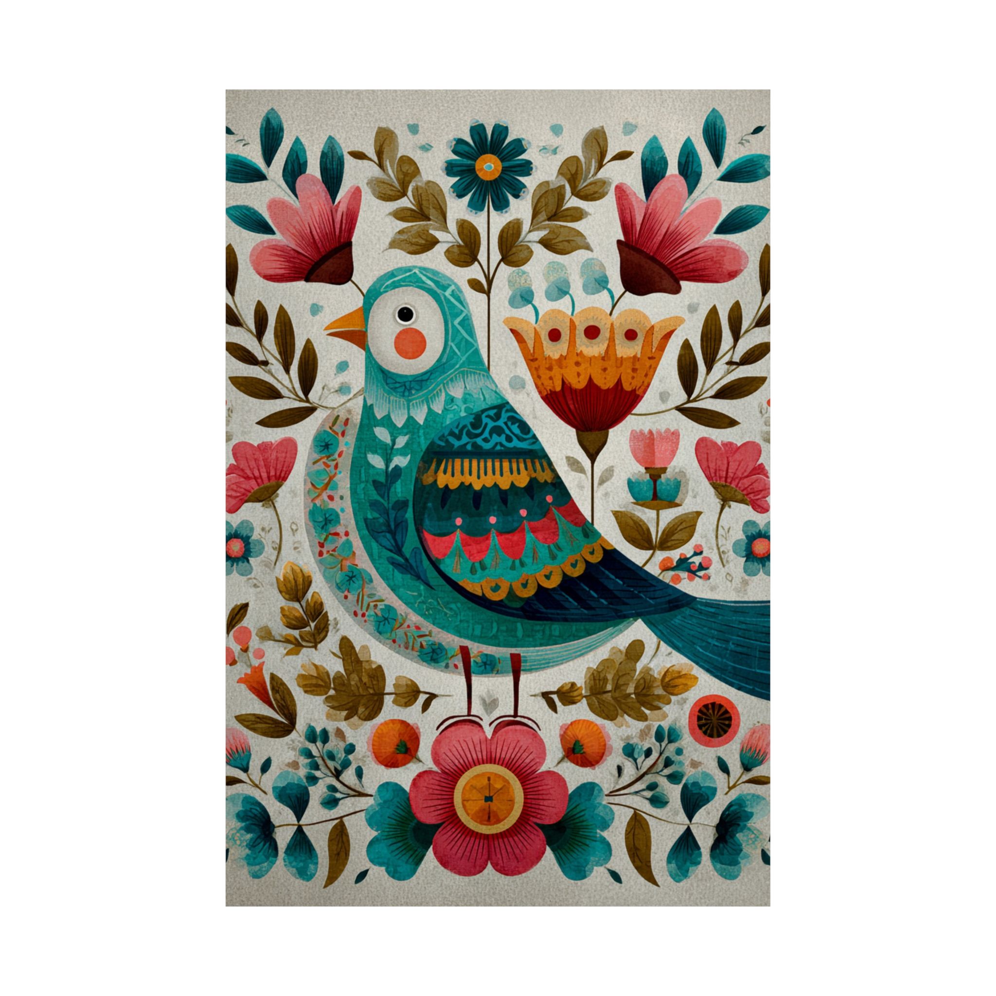 Folk Art Bird Print | Scandinavian Floral Illustration Boho | Matte Poster Print - Image 2